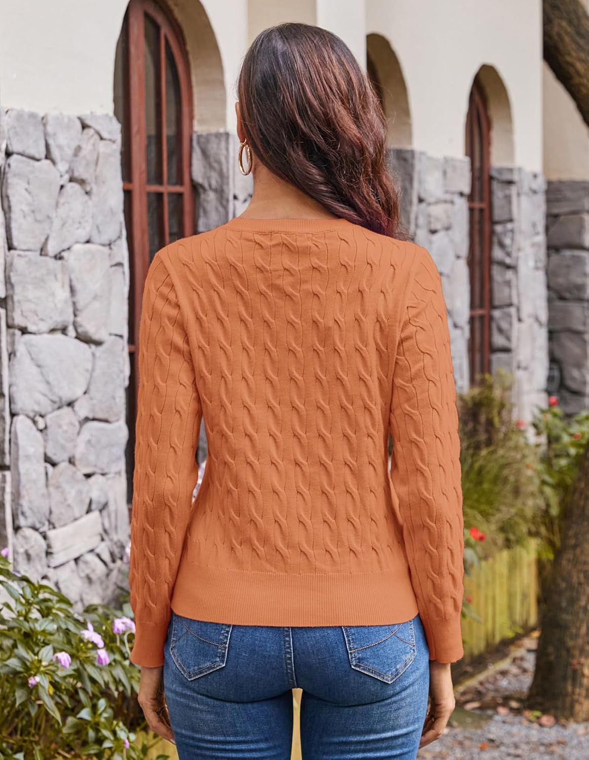 image:imageGRACE KARIN Cable Knit Cardigan Sweaters for Women Lightweight Fall OutfitsBright Orange