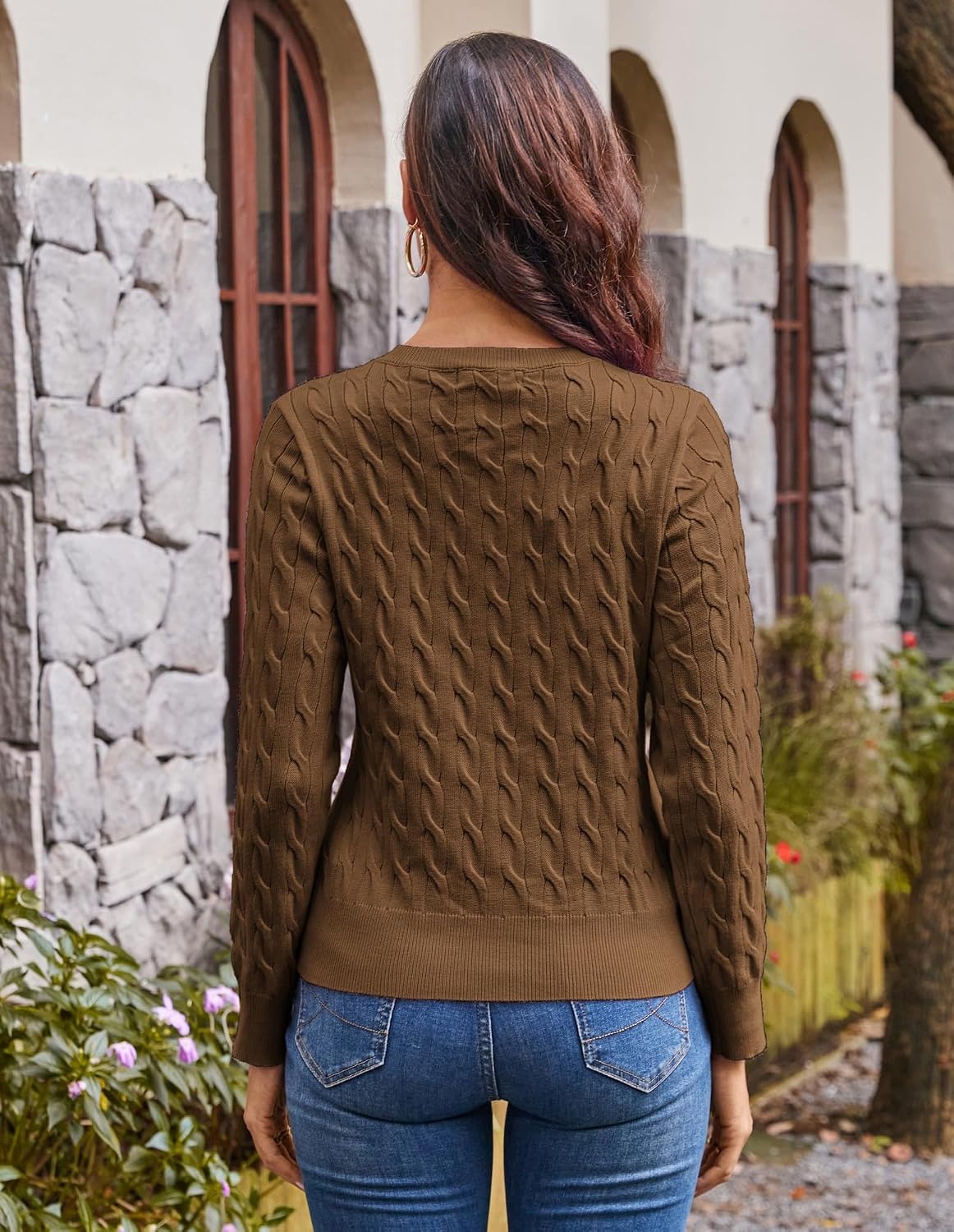 image:imageGRACE KARIN Cable Knit Cardigan Sweaters for Women Lightweight Fall OutfitsBrown