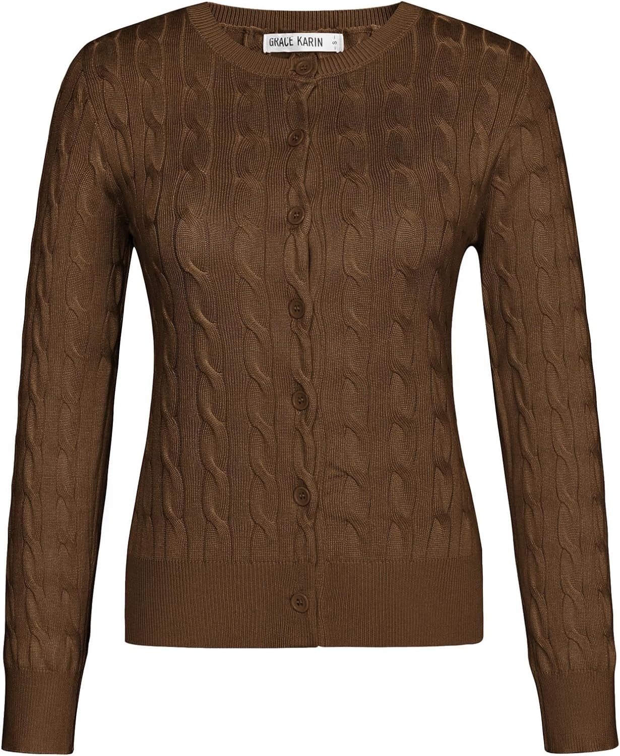 image:imageGRACE KARIN Cable Knit Cardigan Sweaters for Women Lightweight Fall OutfitsBrown