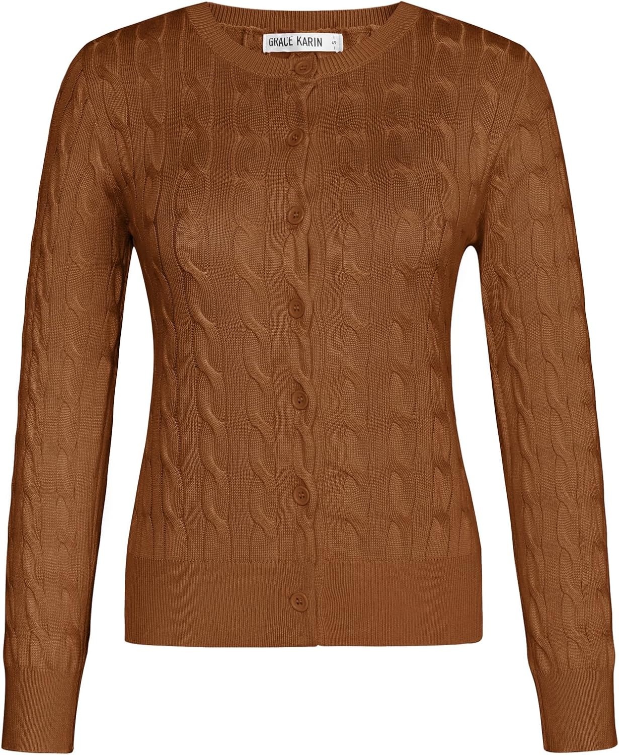 image:imageGRACE KARIN Cable Knit Cardigan Sweaters for Women Lightweight Fall OutfitsCaramel