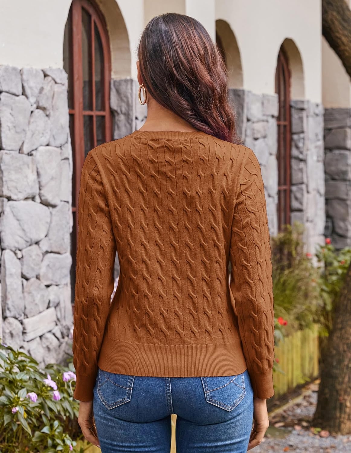 image:imageGRACE KARIN Cable Knit Cardigan Sweaters for Women Lightweight Fall OutfitsCaramel