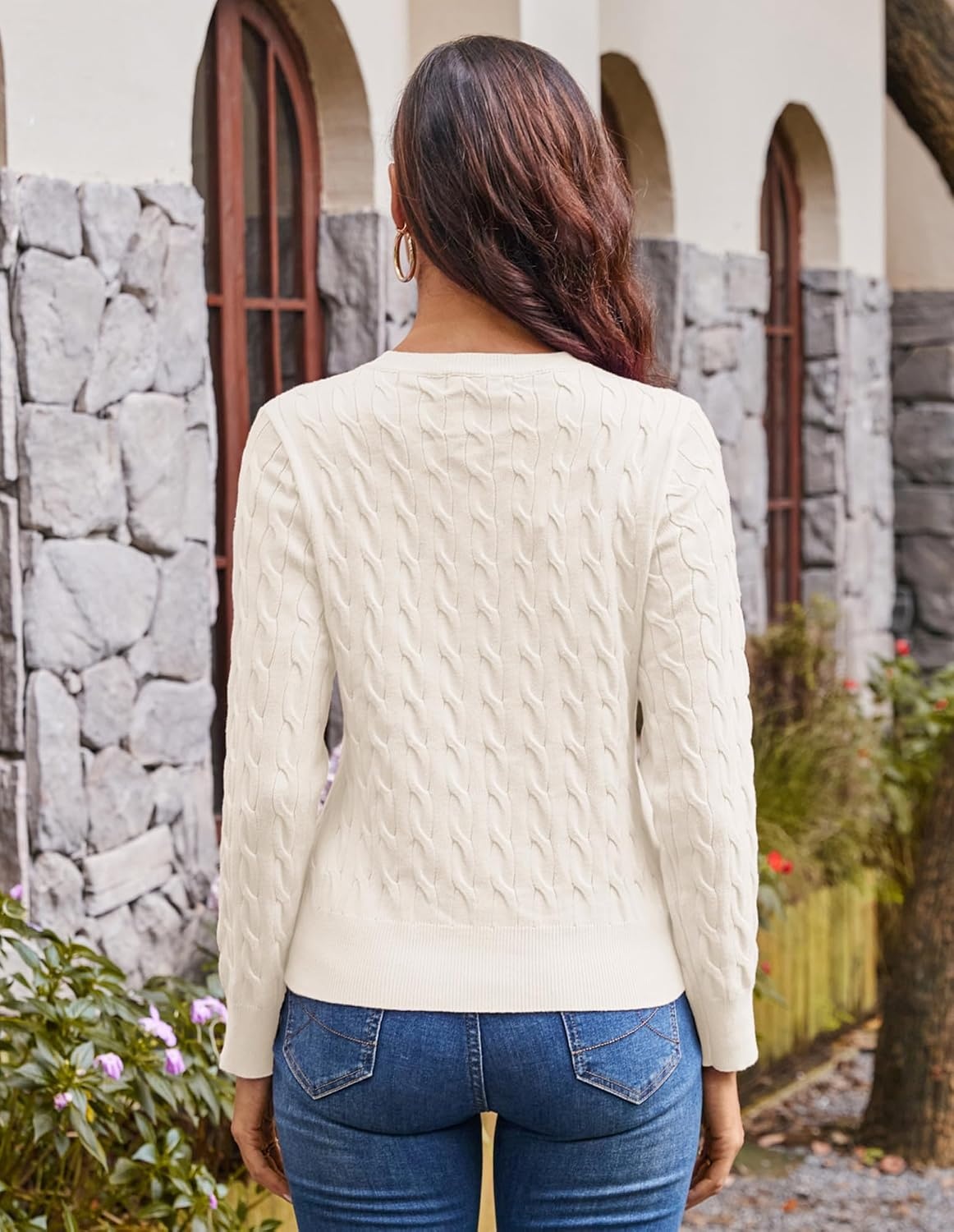 image:imageGRACE KARIN Cable Knit Cardigan Sweaters for Women Lightweight Fall OutfitsCream
