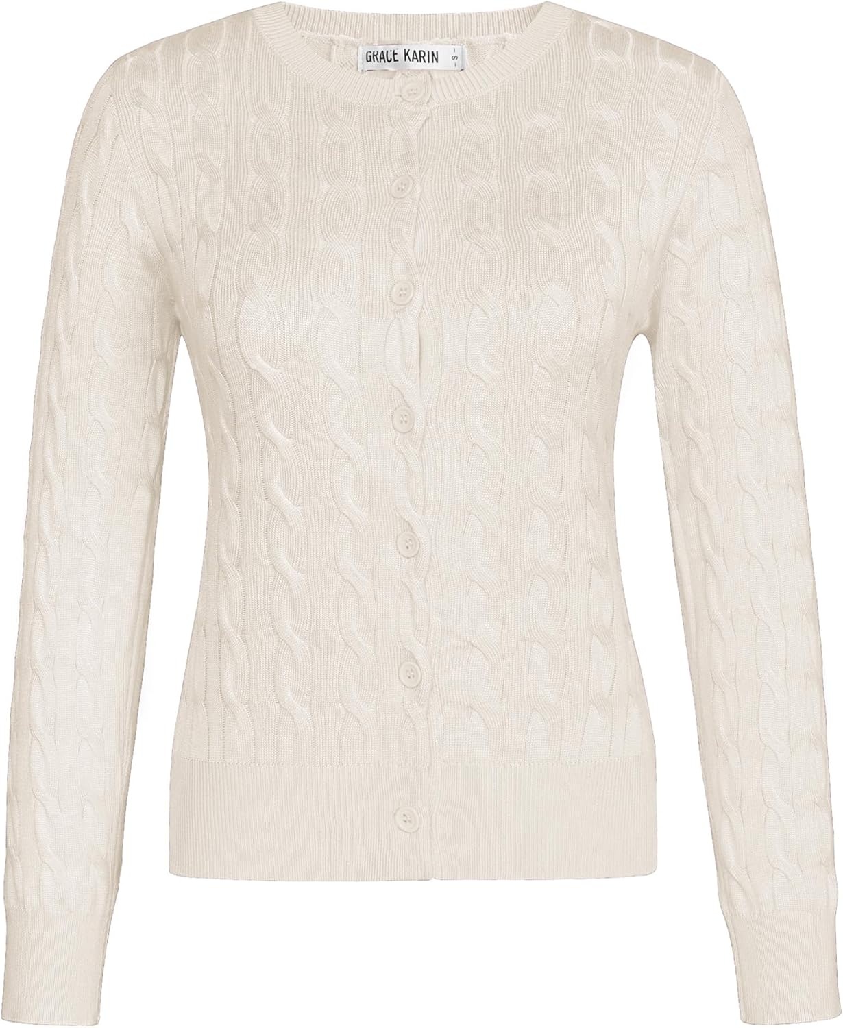 image:imageGRACE KARIN Cable Knit Cardigan Sweaters for Women Lightweight Fall OutfitsCream