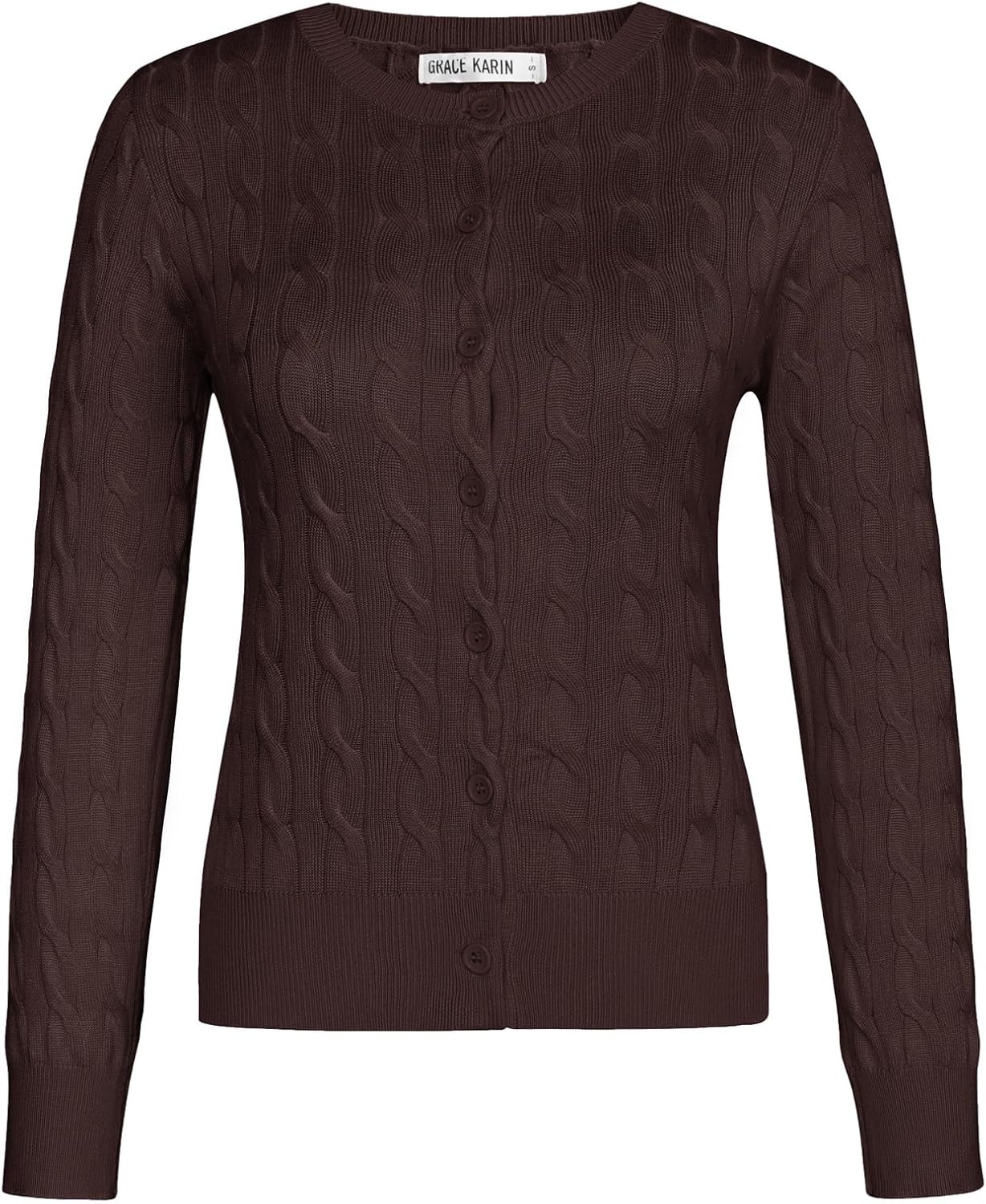 image:imageGRACE KARIN Cable Knit Cardigan Sweaters for Women Lightweight Fall OutfitsDark Brown