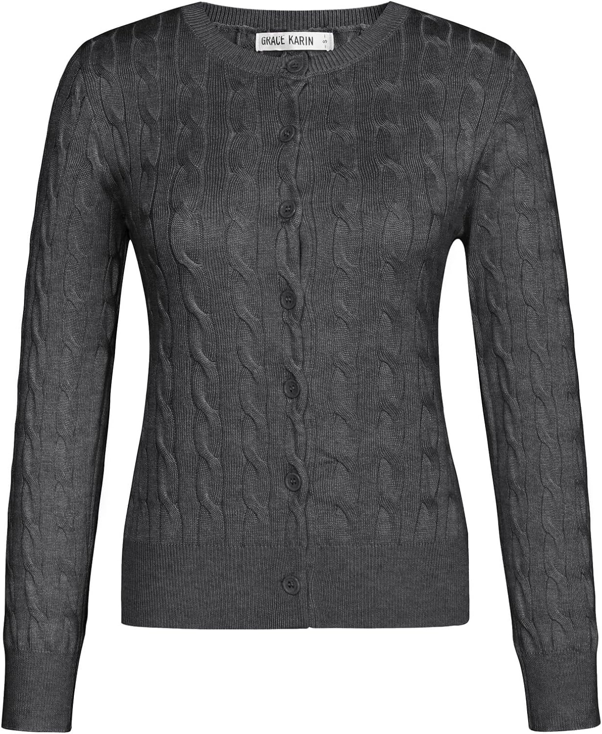 image:imageGRACE KARIN Cable Knit Cardigan Sweaters for Women Lightweight Fall OutfitsDark Heather Grey
