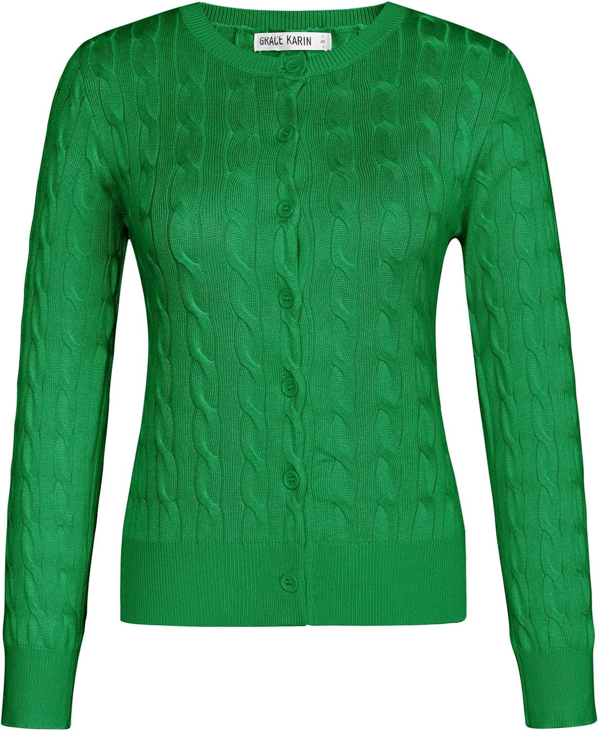 image:imageGRACE KARIN Cable Knit Cardigan Sweaters for Women Lightweight Fall OutfitsGreen
