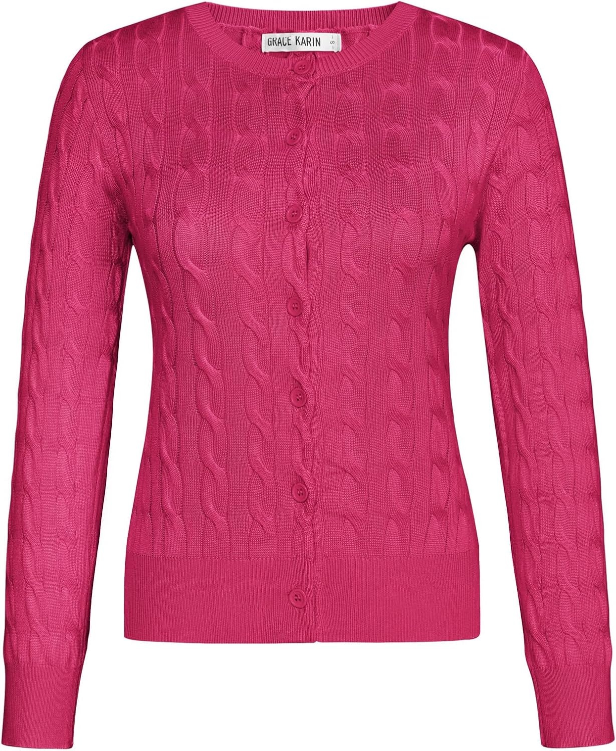 image:imageGRACE KARIN Cable Knit Cardigan Sweaters for Women Lightweight Fall OutfitsHot Pink