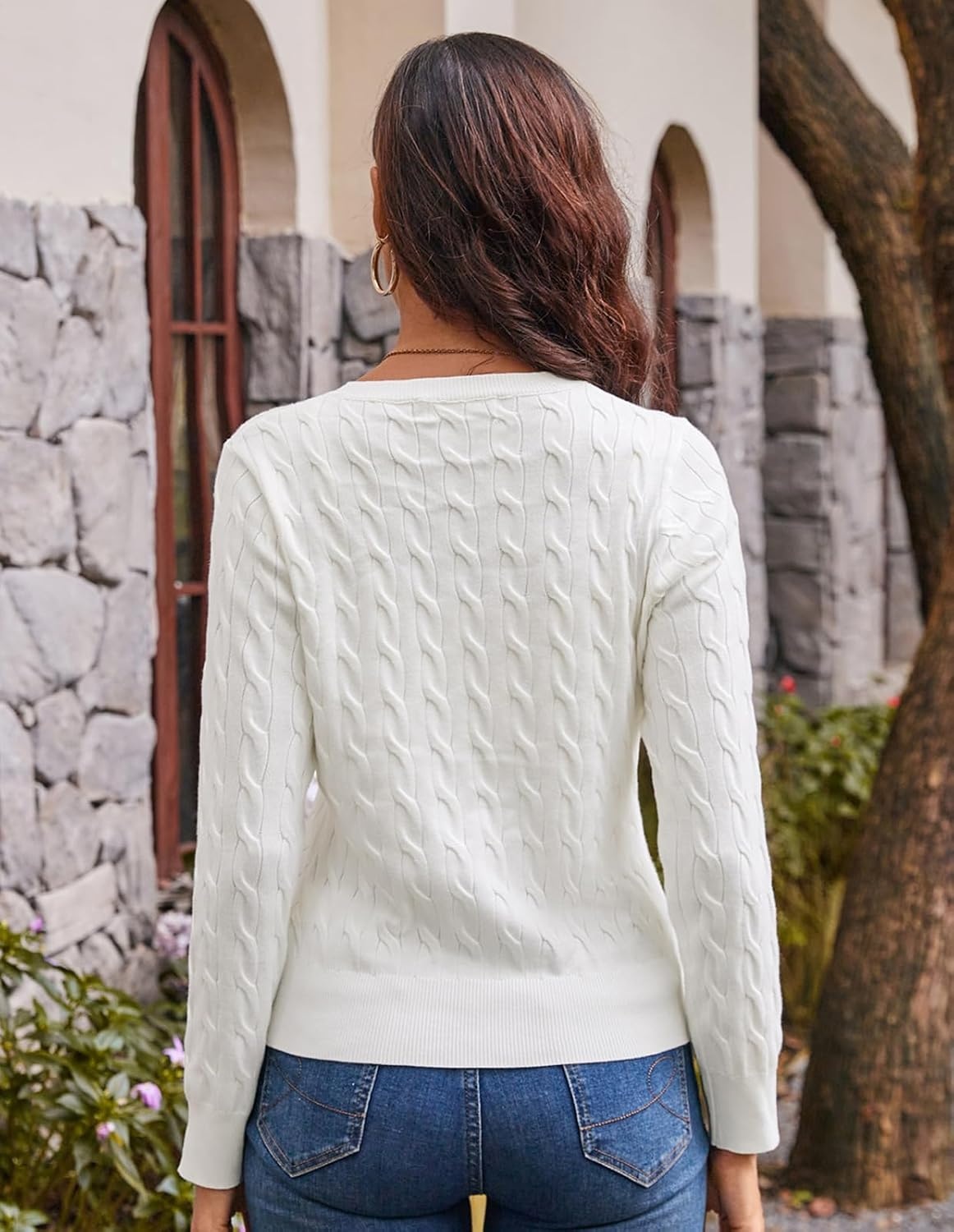 image:imageGRACE KARIN Cable Knit Cardigan Sweaters for Women Lightweight Fall OutfitsIvory White