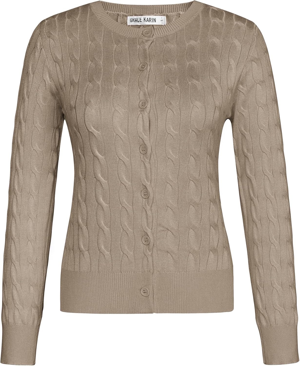 image:imageGRACE KARIN Cable Knit Cardigan Sweaters for Women Lightweight Fall OutfitsKhaki