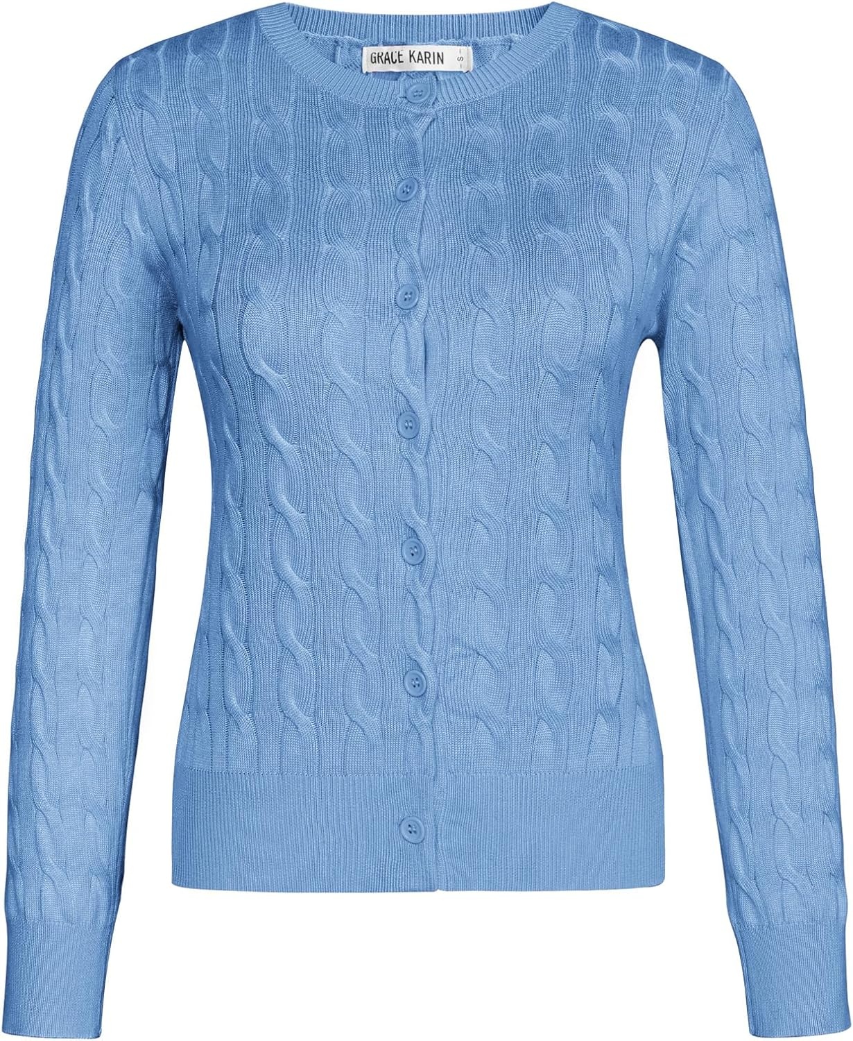 image:imageGRACE KARIN Cable Knit Cardigan Sweaters for Women Lightweight Fall OutfitsLight Blue