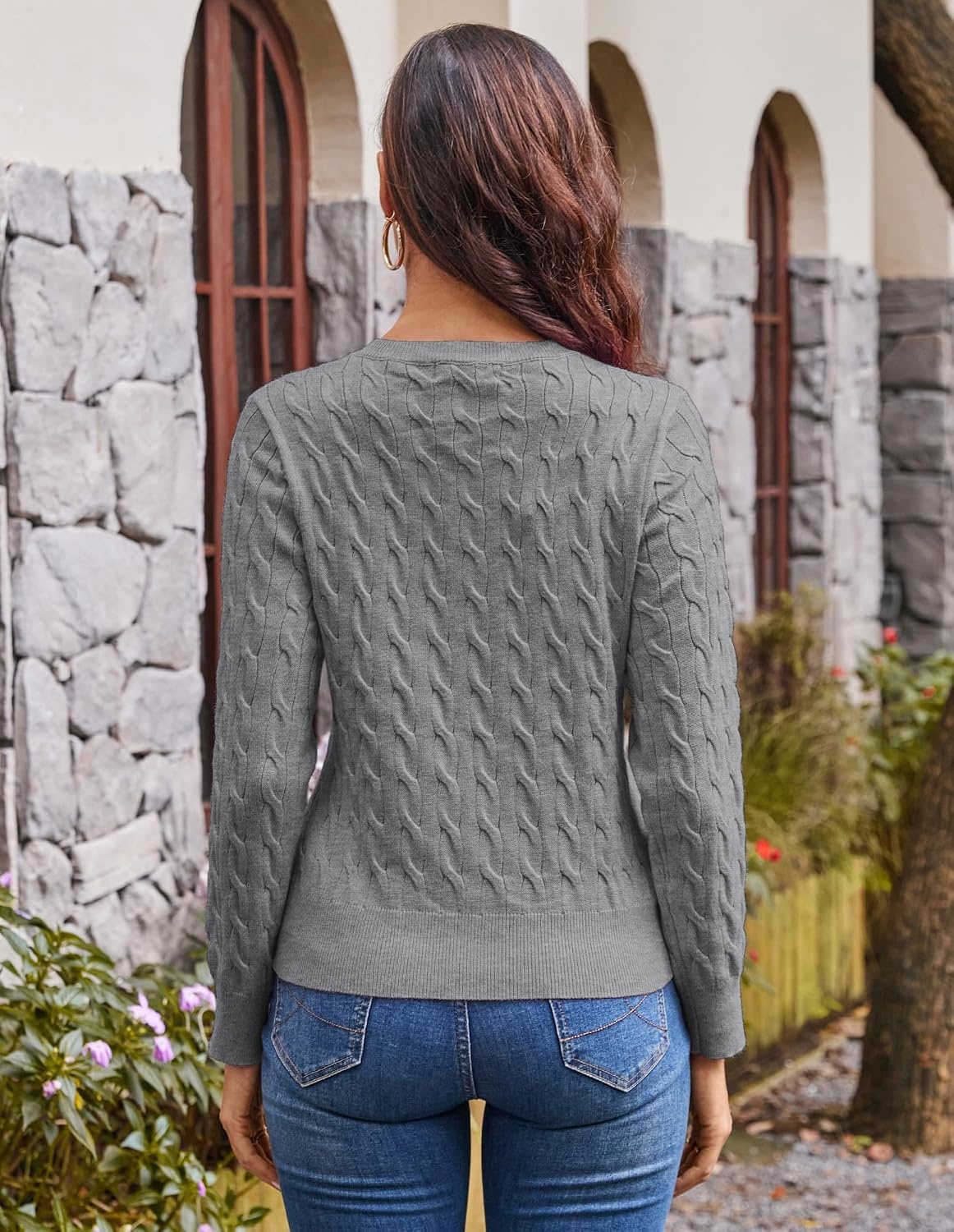 image:imageGRACE KARIN Cable Knit Cardigan Sweaters for Women Lightweight Fall OutfitsLight Heather Gray