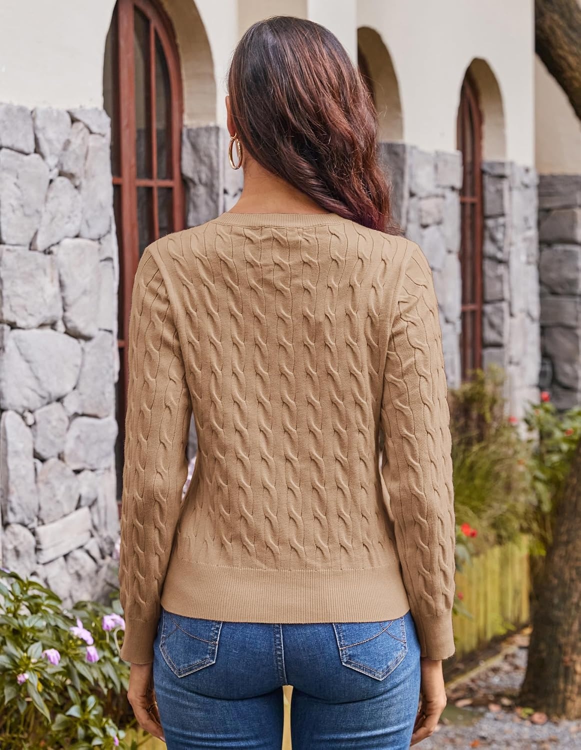 image:imageGRACE KARIN Cable Knit Cardigan Sweaters for Women Lightweight Fall OutfitsLight Khaki