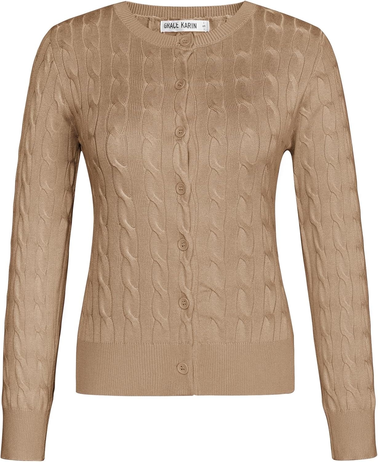 image:imageGRACE KARIN Cable Knit Cardigan Sweaters for Women Lightweight Fall OutfitsLight Khaki