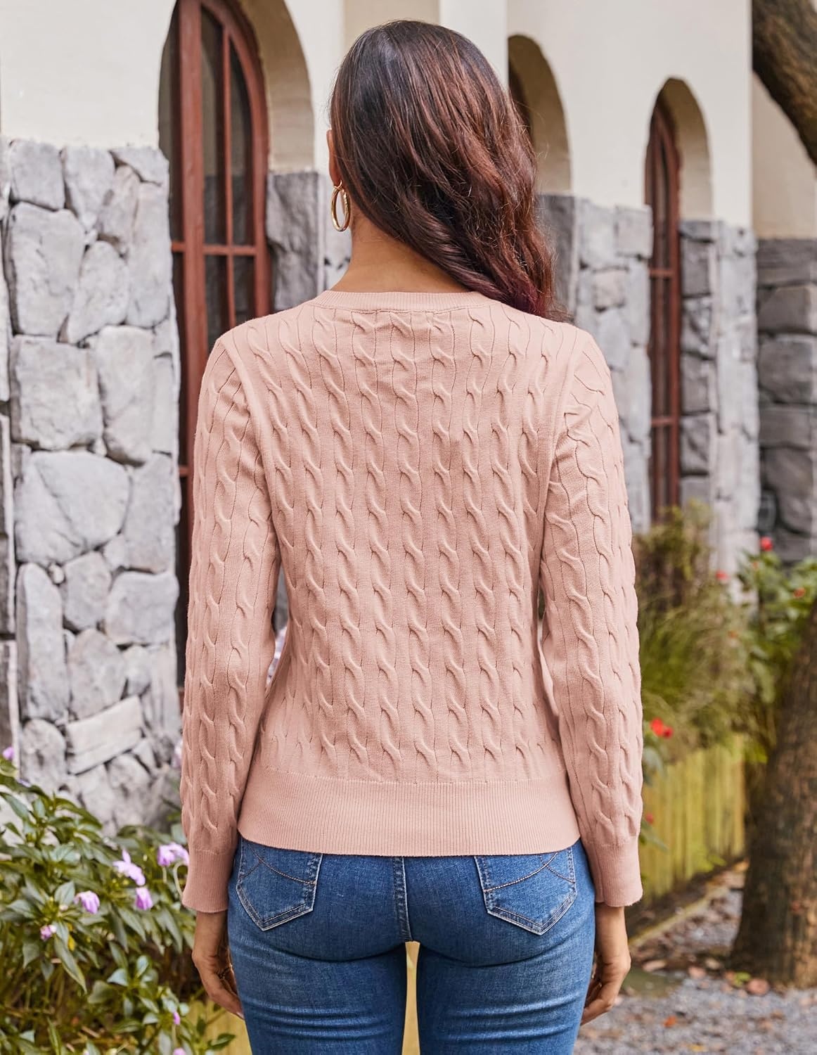 image:imageGRACE KARIN Cable Knit Cardigan Sweaters for Women Lightweight Fall OutfitsLight Pink