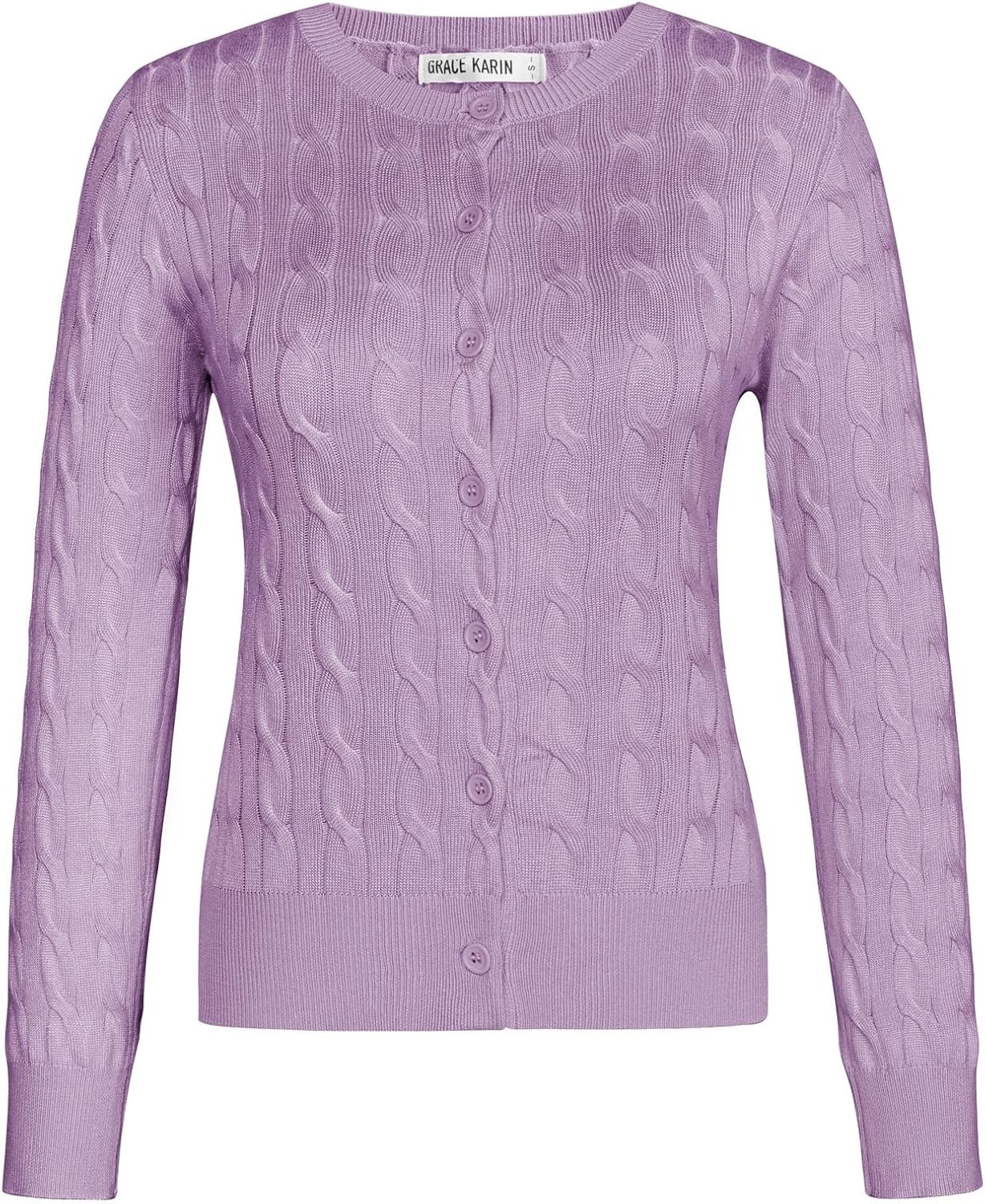 image:imageGRACE KARIN Cable Knit Cardigan Sweaters for Women Lightweight Fall OutfitsLight Purple