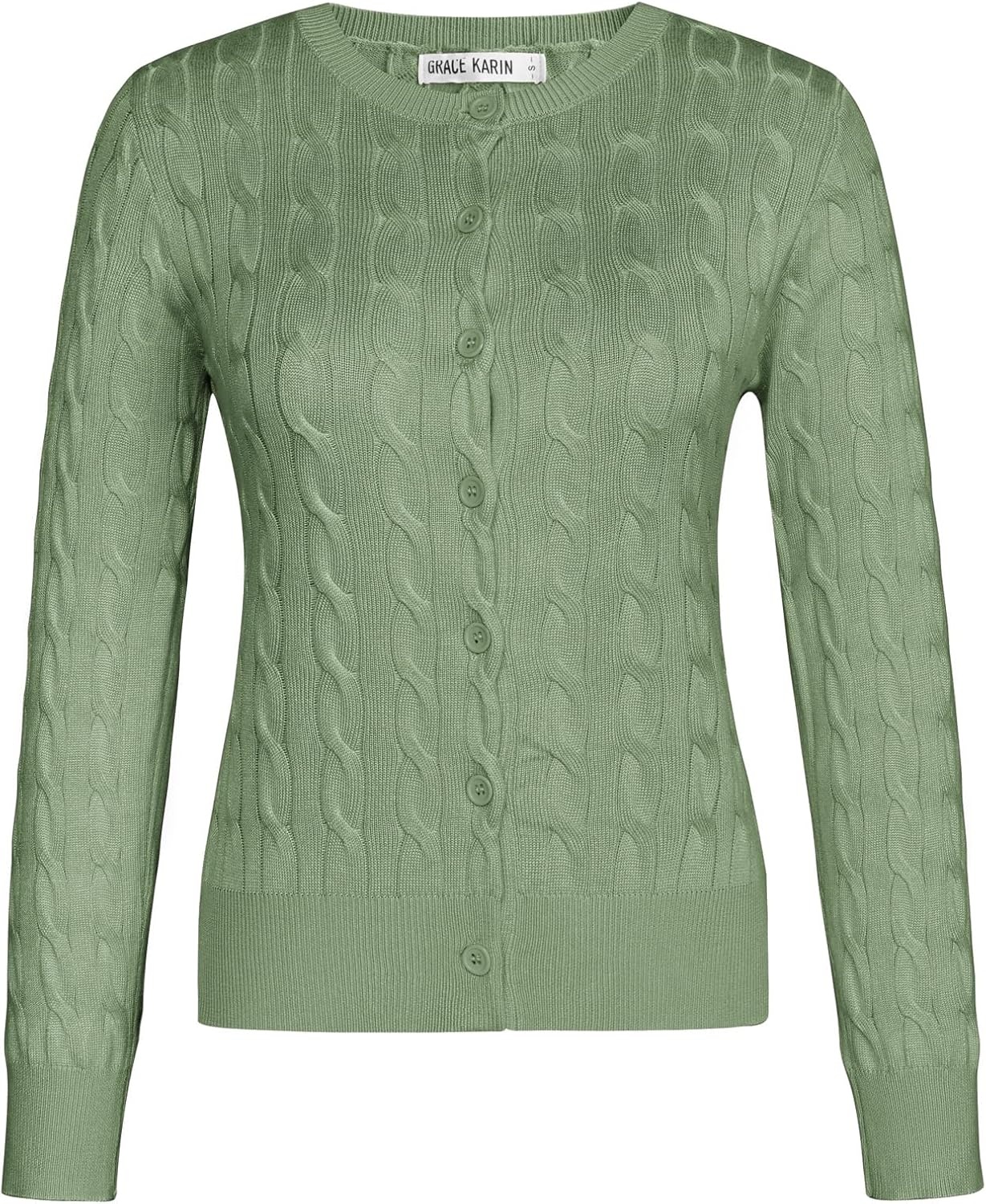 image:imageGRACE KARIN Cable Knit Cardigan Sweaters for Women Lightweight Fall OutfitsLight Sage Green