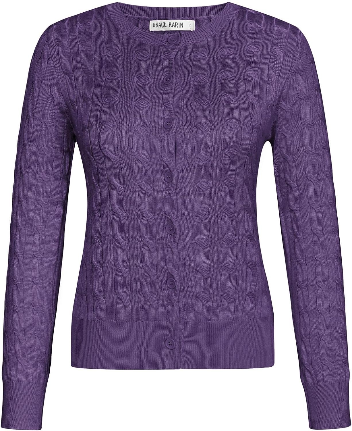 image:imageGRACE KARIN Cable Knit Cardigan Sweaters for Women Lightweight Fall OutfitsMidpurple
