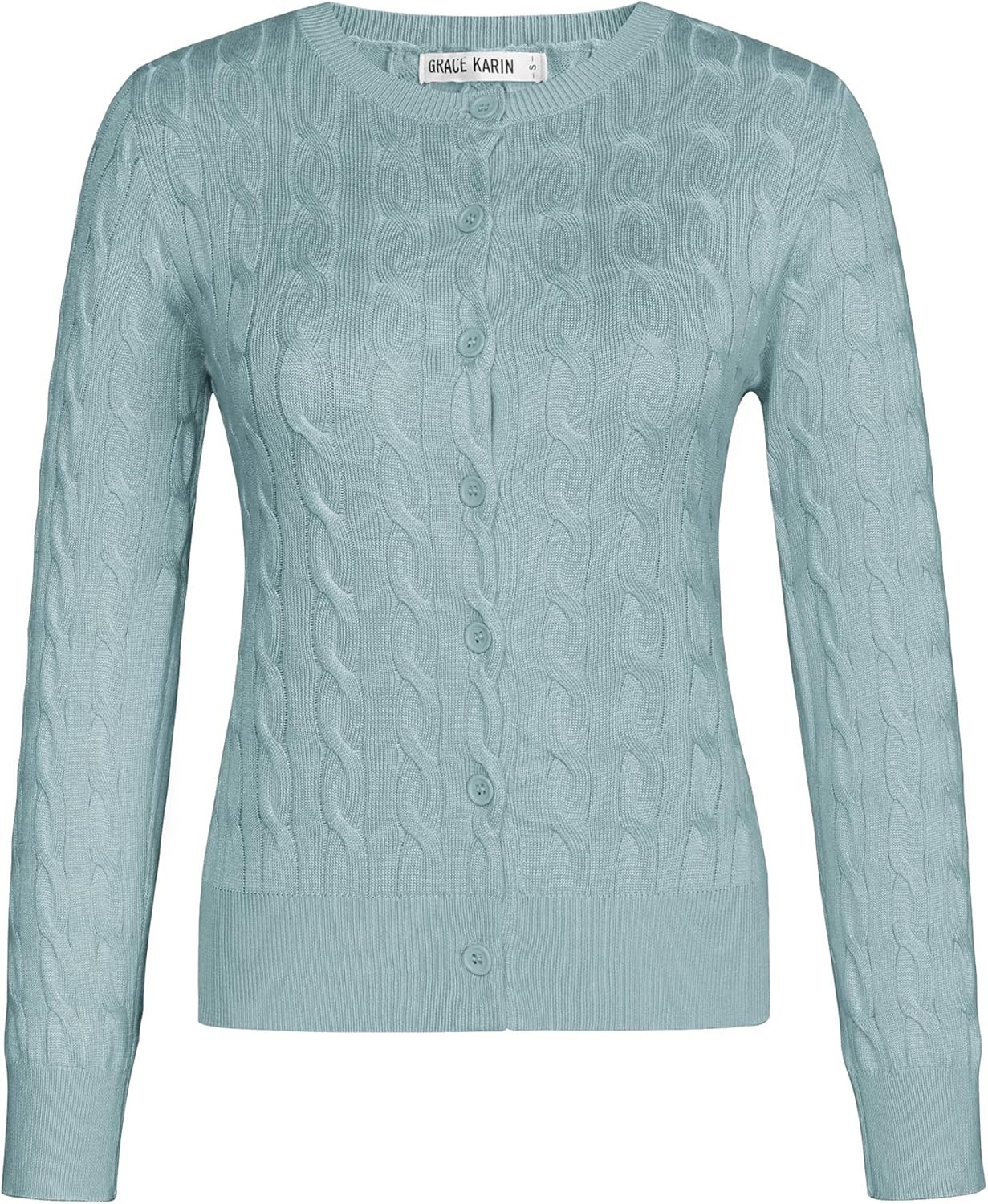 image:imageGRACE KARIN Cable Knit Cardigan Sweaters for Women Lightweight Fall OutfitsMint Blue