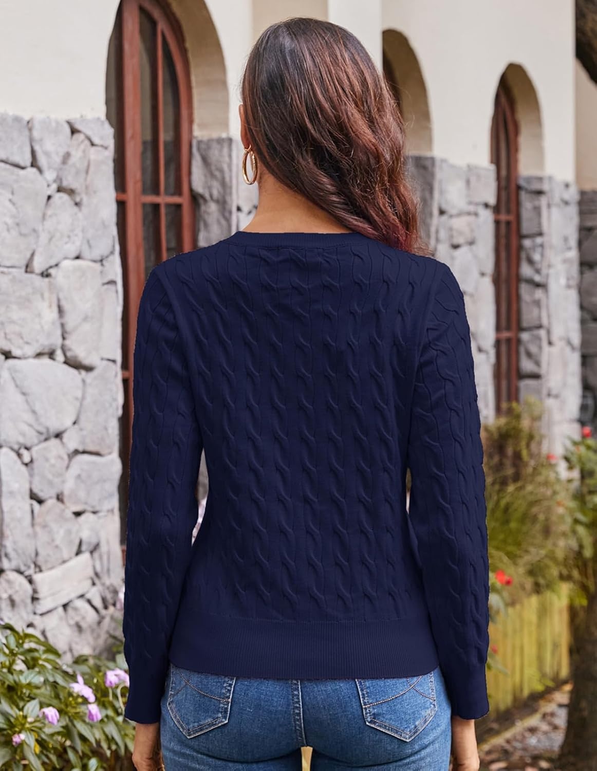 image:imageGRACE KARIN Cable Knit Cardigan Sweaters for Women Lightweight Fall OutfitsNavy Blue