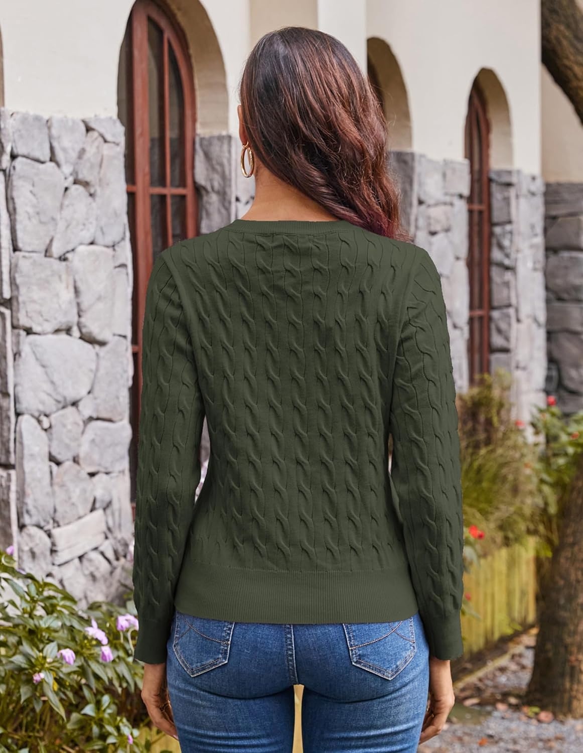 image:imageGRACE KARIN Cable Knit Cardigan Sweaters for Women Lightweight Fall OutfitsOlive Green