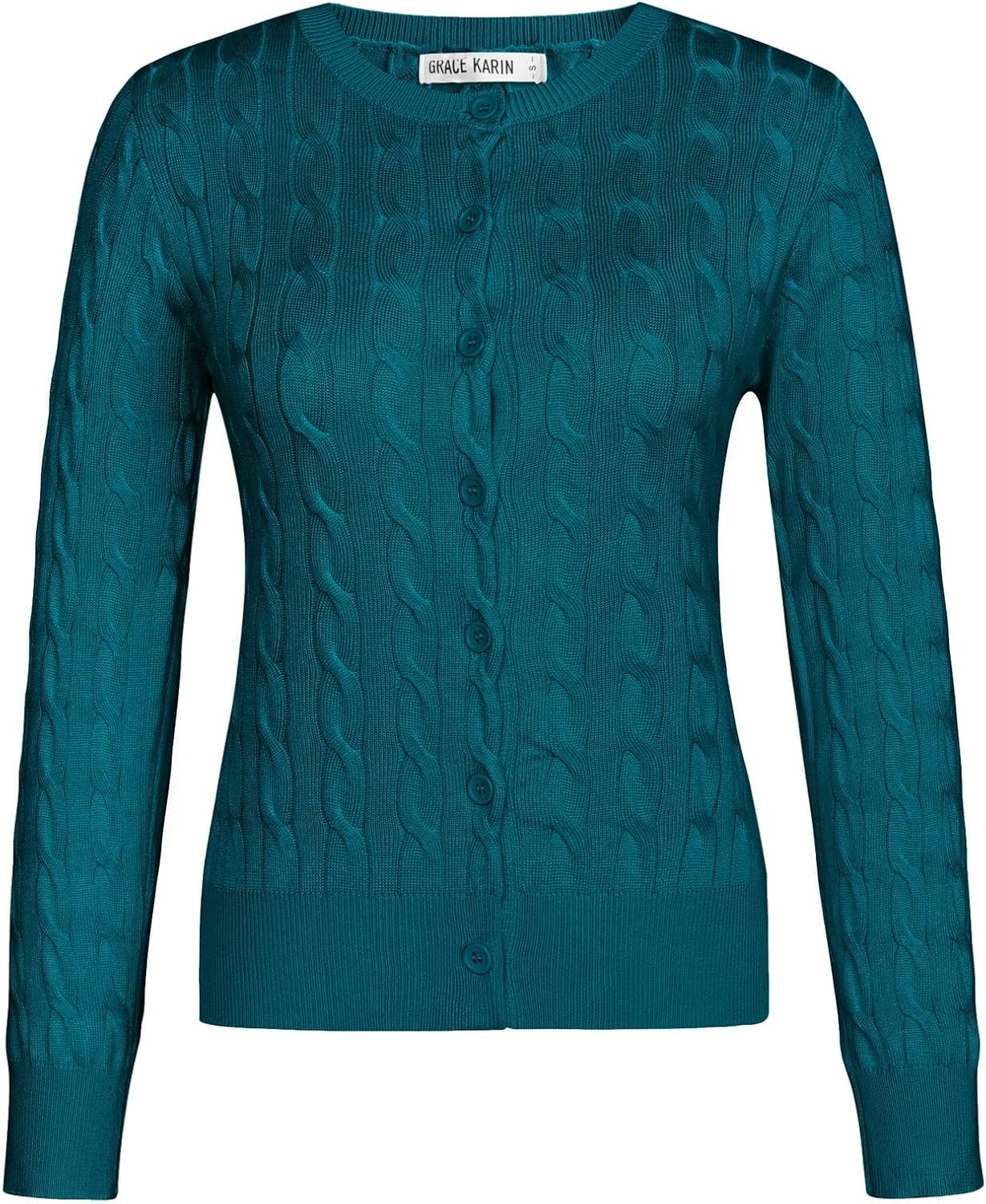 image:imageGRACE KARIN Cable Knit Cardigan Sweaters for Women Lightweight Fall OutfitsPeacock Blue