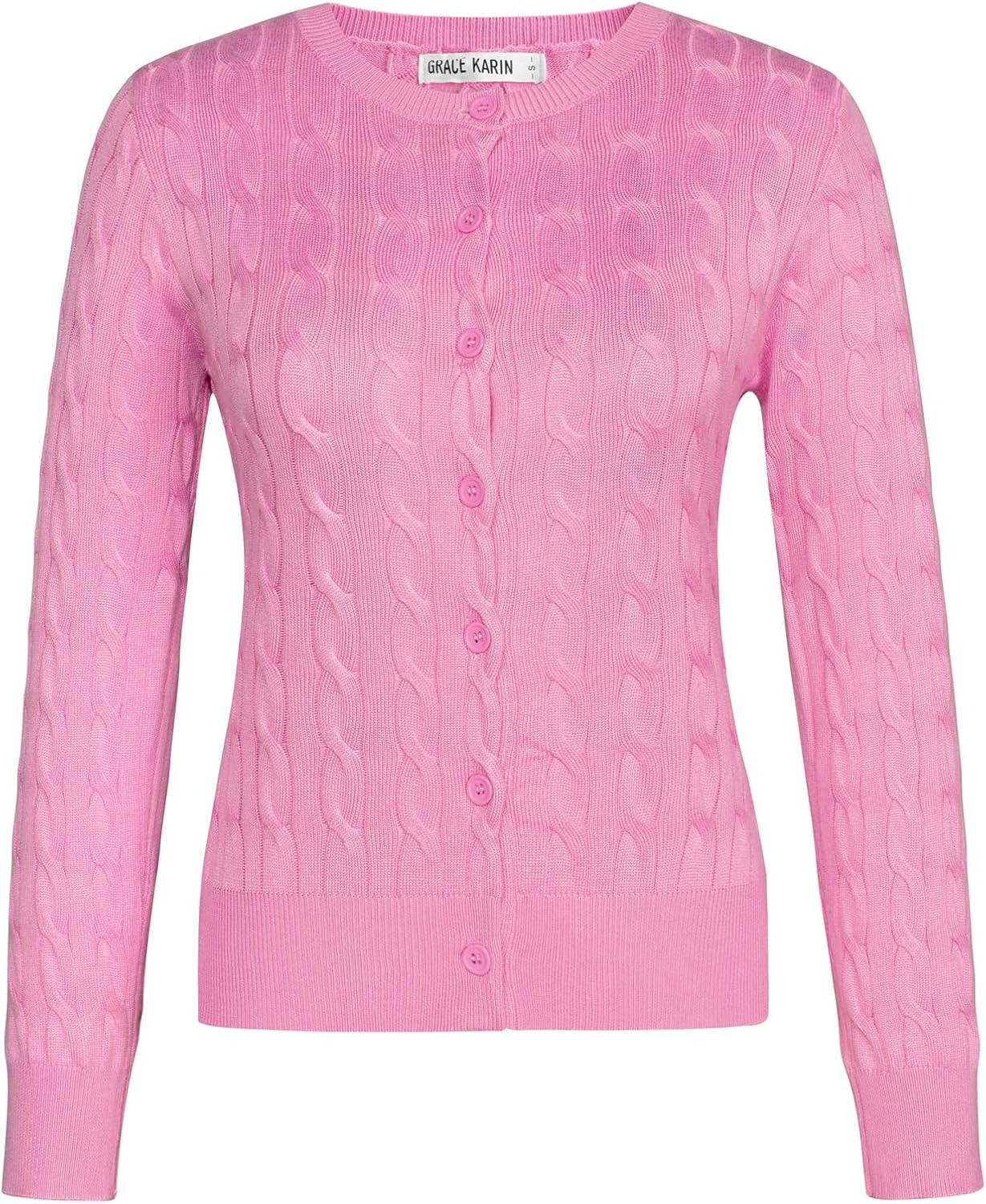 image:imageGRACE KARIN Cable Knit Cardigan Sweaters for Women Lightweight Fall OutfitsPink