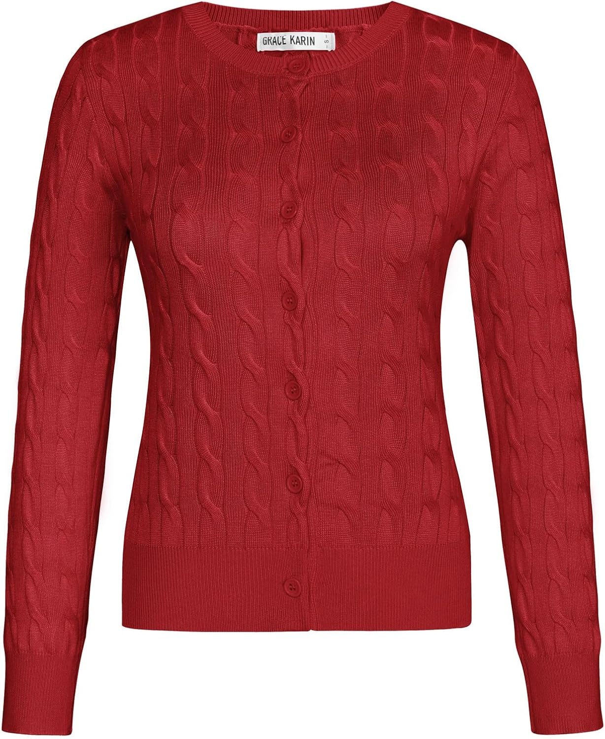 image:imageGRACE KARIN Cable Knit Cardigan Sweaters for Women Lightweight Fall OutfitsRed