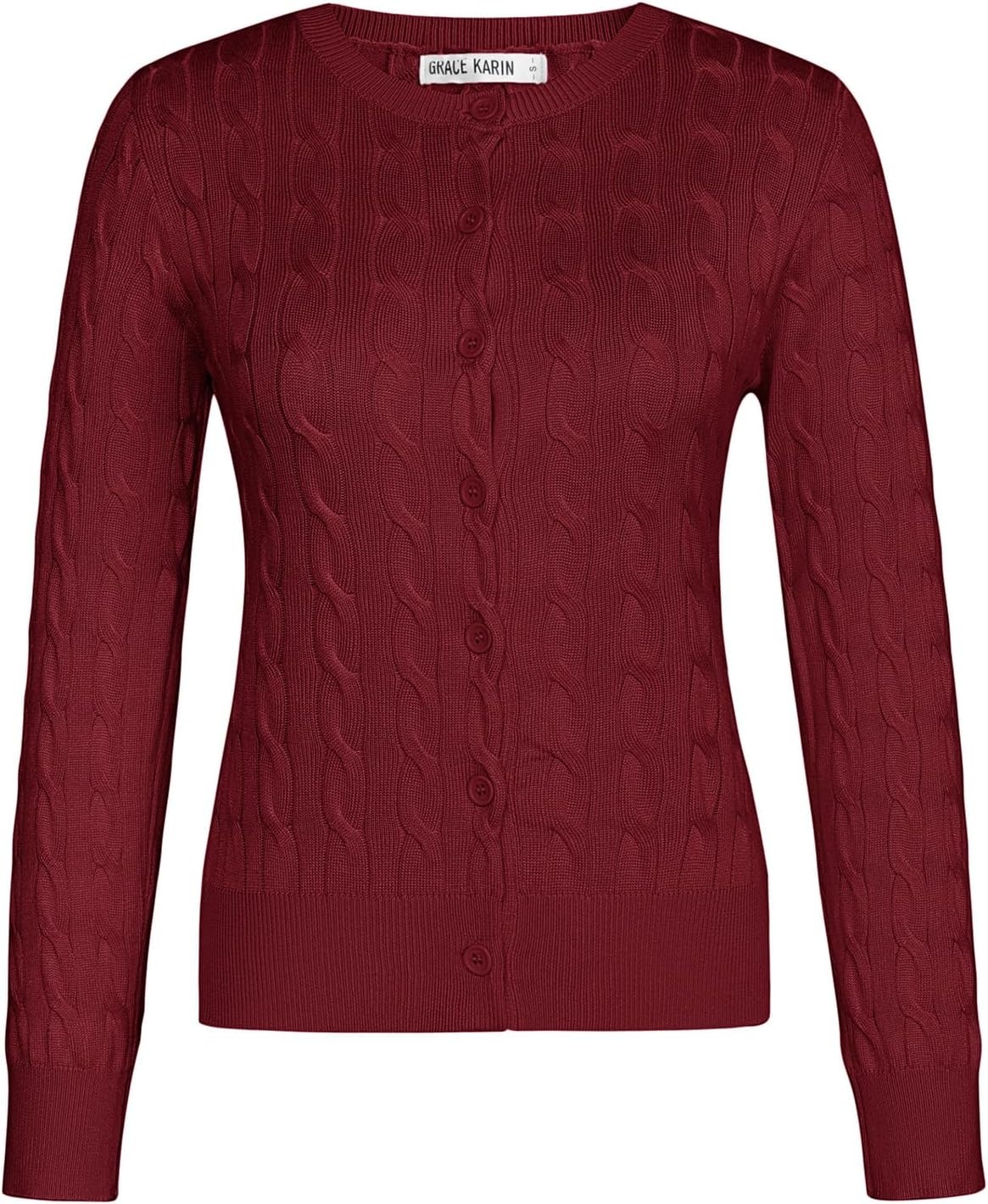 image:imageGRACE KARIN Cable Knit Cardigan Sweaters for Women Lightweight Fall OutfitsWine Red