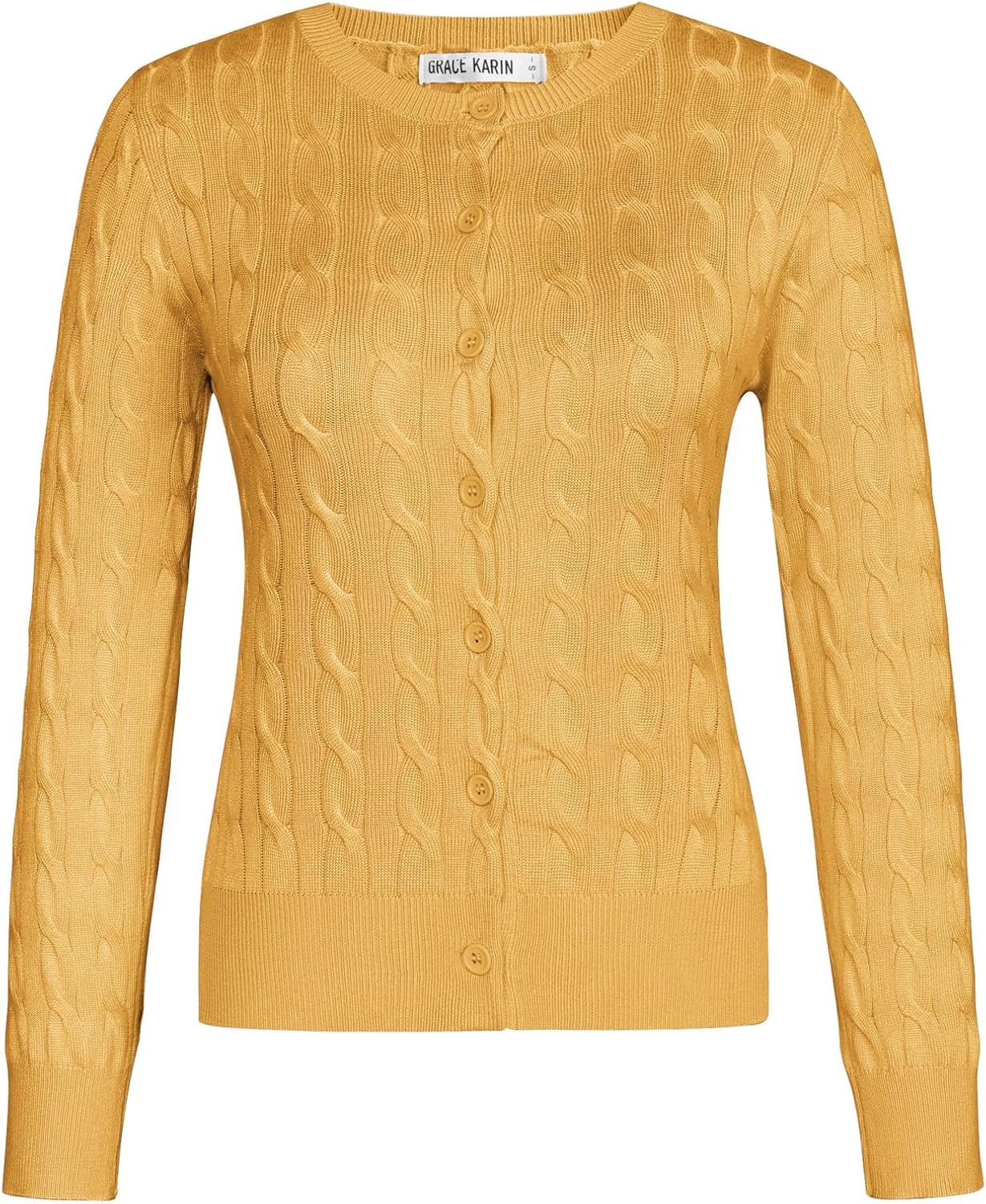 image:imageGRACE KARIN Cable Knit Cardigan Sweaters for Women Lightweight Fall OutfitsYellow