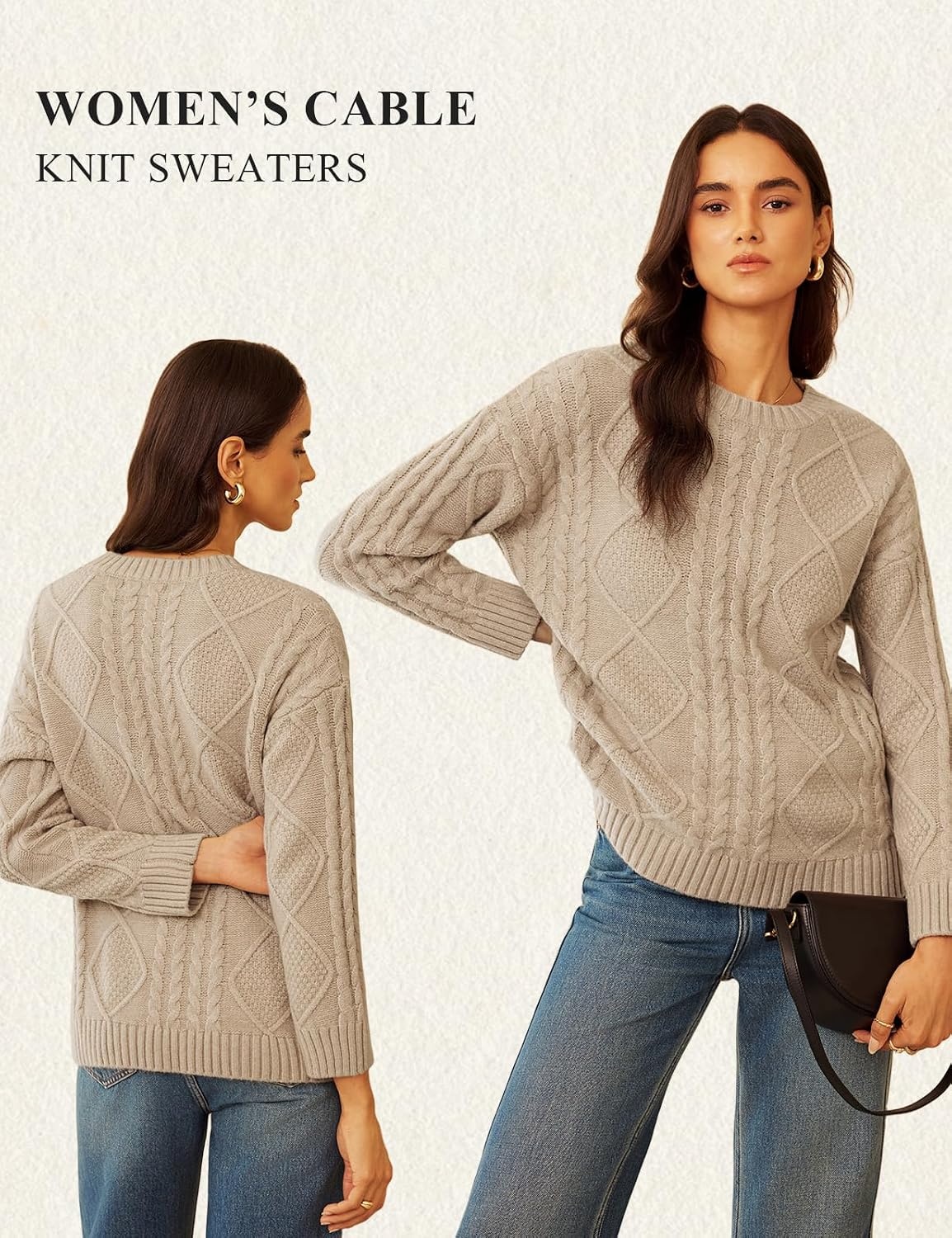 image:imageGRACE KARIN Cable Knit Sweater Women Crewneck Pullover TopsApricot