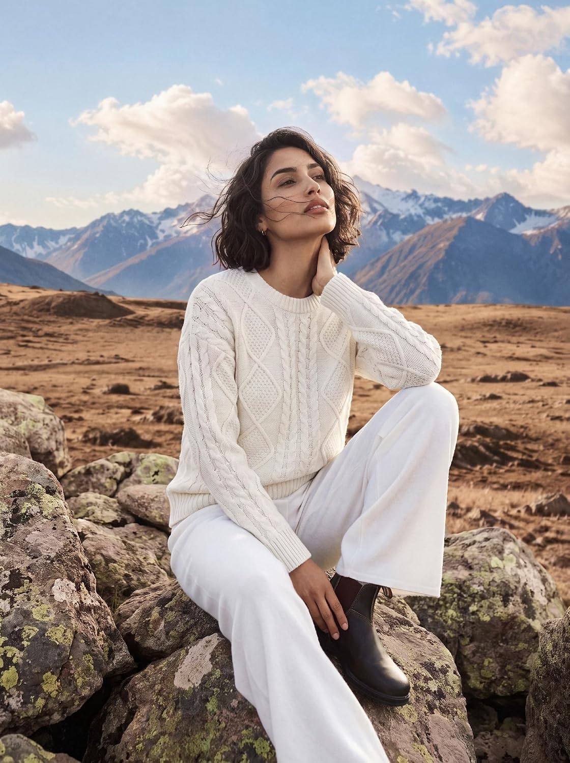 image:imageGRACE KARIN Cable Knit Sweater Women Crewneck Pullover TopsIvory White