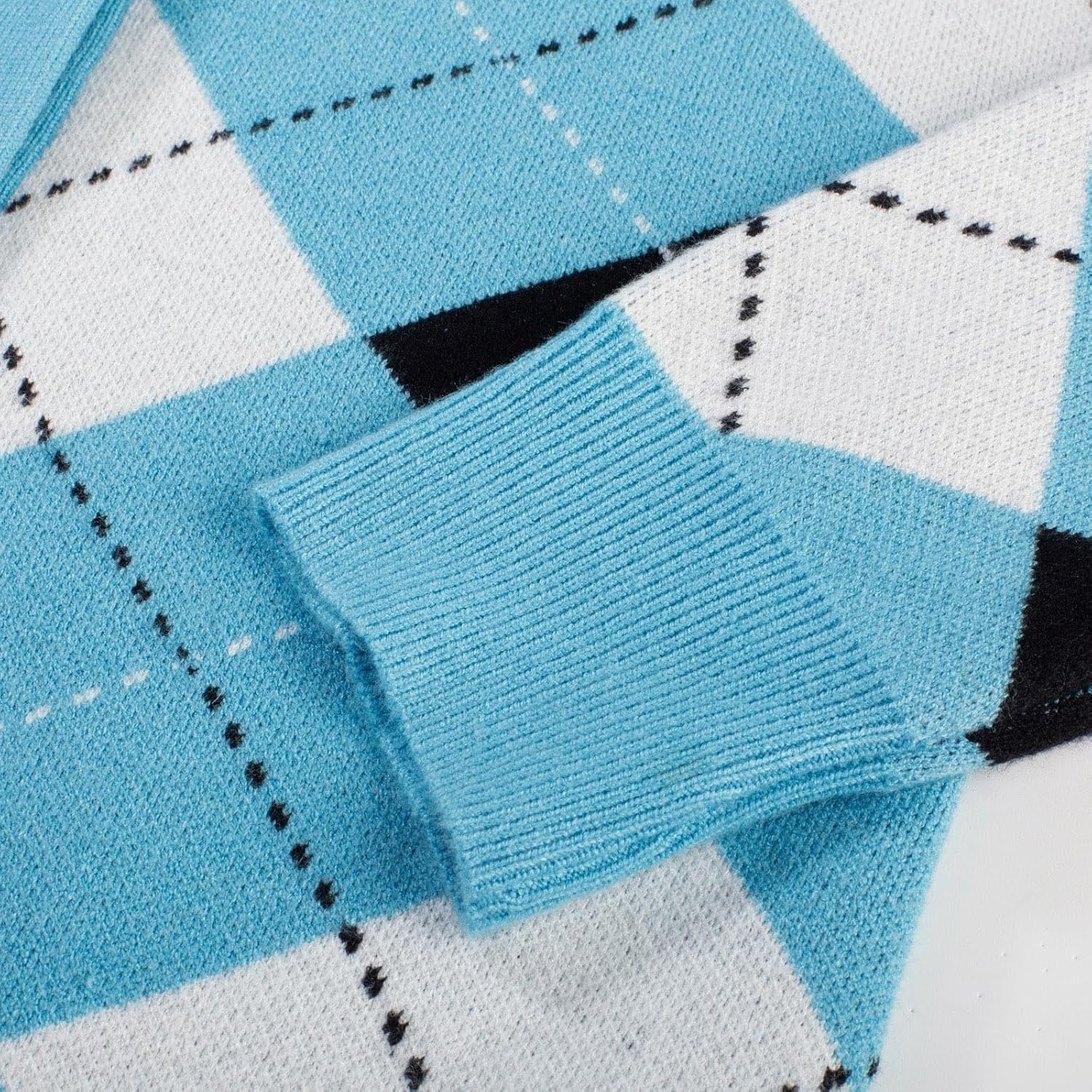 image:imageGRACE KARIN Cardigan Sweaters for Women Fall Argyle Sweater Preppy ClothesBlue White