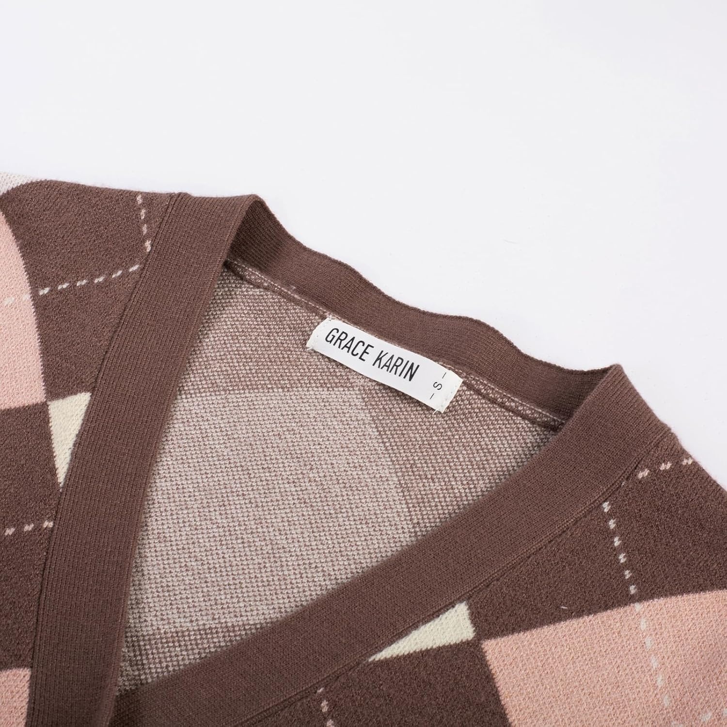 image:imageGRACE KARIN Cardigan Sweaters for Women Fall Argyle Sweater Preppy ClothesPink Coffee