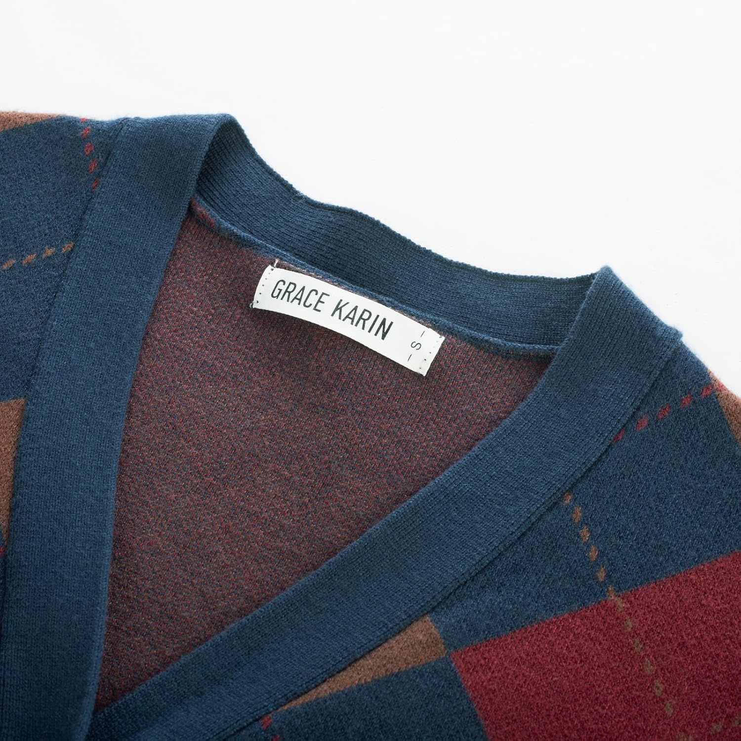 image:imageGRACE KARIN Cardigan Sweaters for Women Fall Argyle Sweater Preppy ClothesRed Blue Coffee