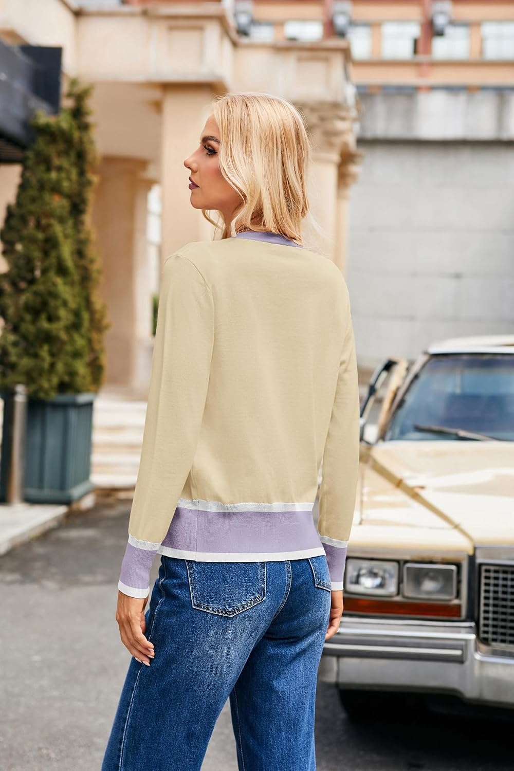 image:imageGRACE KARIN Cardigan Sweaters for Women Fall Lightweight Cropped CardiganBeige Purple