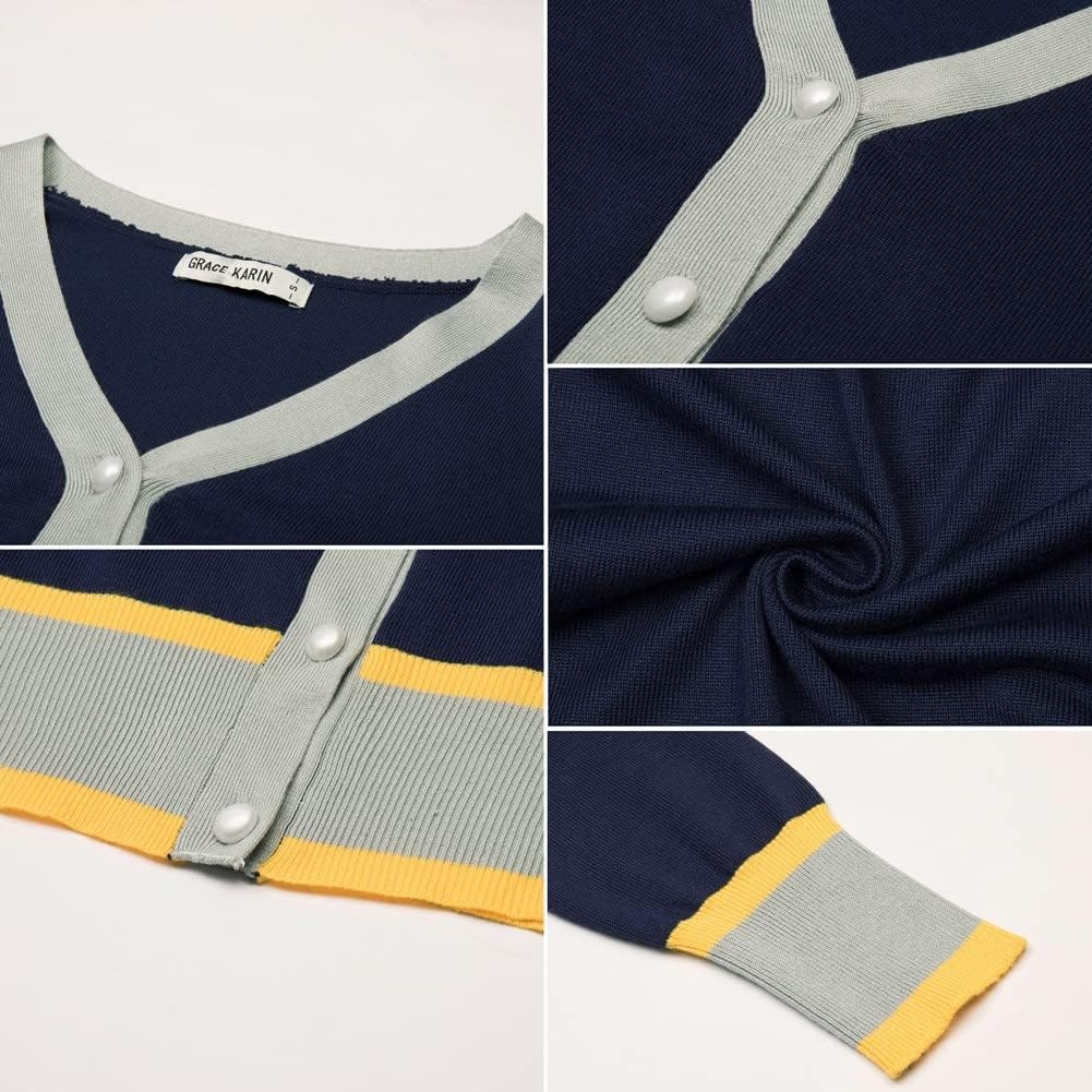 image:imageGRACE KARIN Cardigan Sweaters for Women Fall Lightweight Cropped CardiganContrast Dark Blue