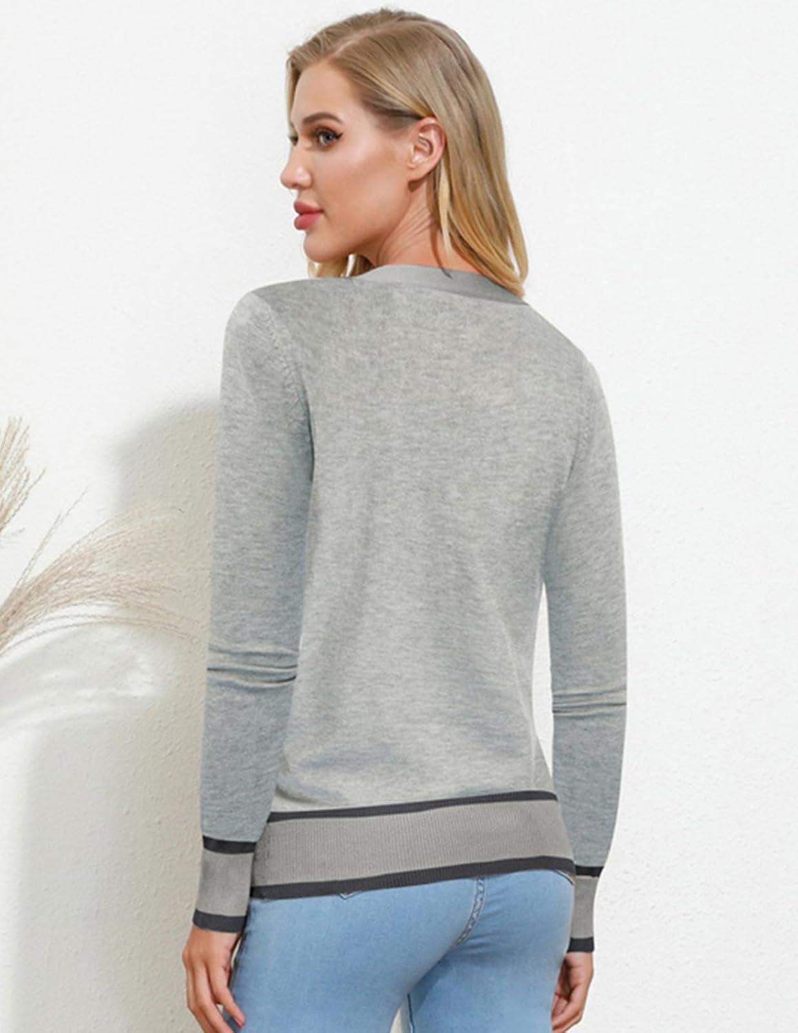 image:imageGRACE KARIN Cardigan Sweaters for Women Fall Lightweight Cropped CardiganContrast Grey