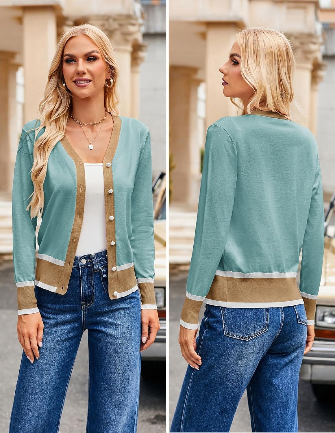 image:imageGRACE KARIN Cardigan Sweaters for Women Fall Lightweight Cropped CardiganContrastblue