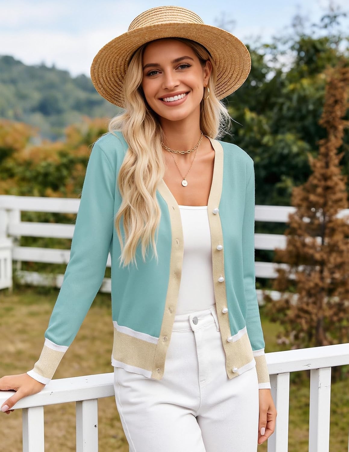 image:imageGRACE KARIN Cardigan Sweaters for Women Fall Lightweight Cropped CardiganLight Blue