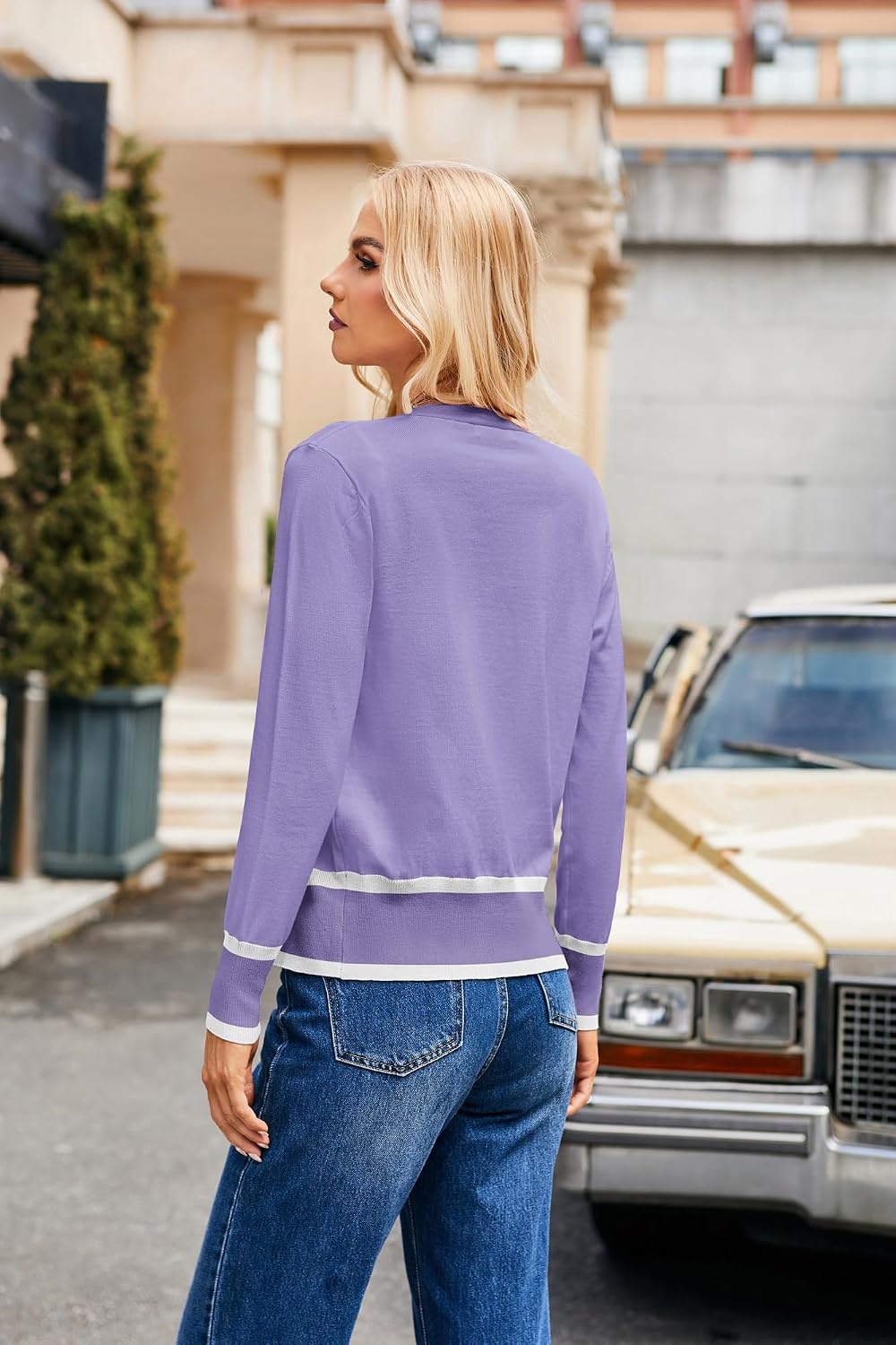 image:imageGRACE KARIN Cardigan Sweaters for Women Fall Lightweight Cropped CardiganLight Purple