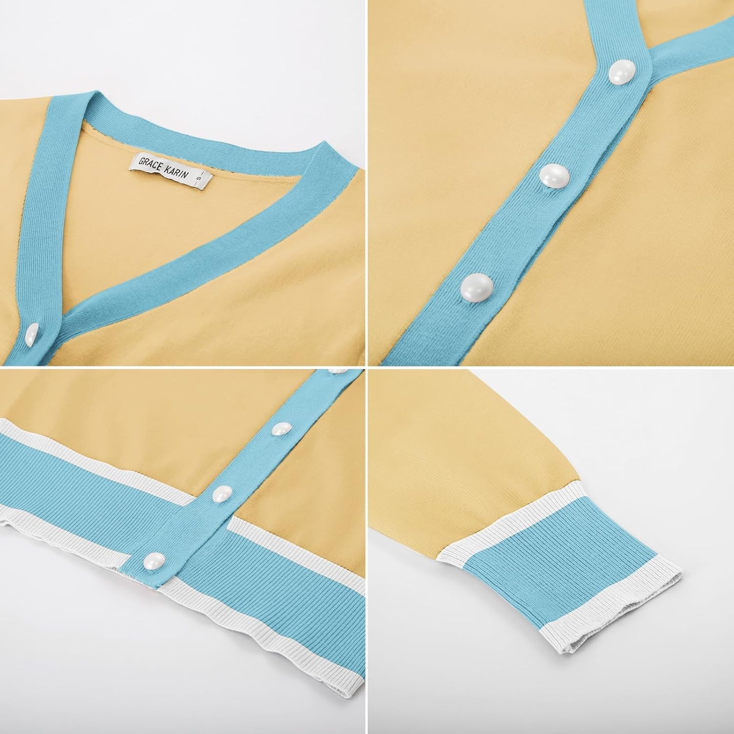 image:imageGRACE KARIN Cardigan Sweaters for Women Fall Lightweight Cropped CardiganLight Yellow