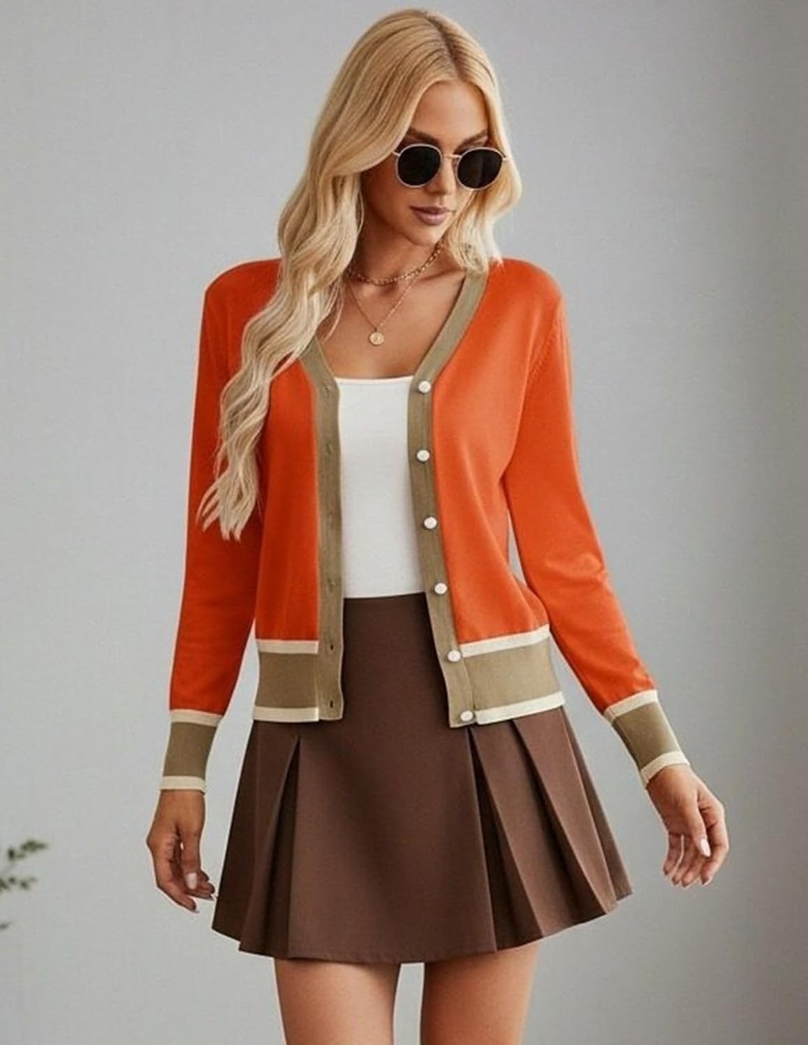 image:imageGRACE KARIN Cardigan Sweaters for Women Fall Lightweight Cropped CardiganOrange
