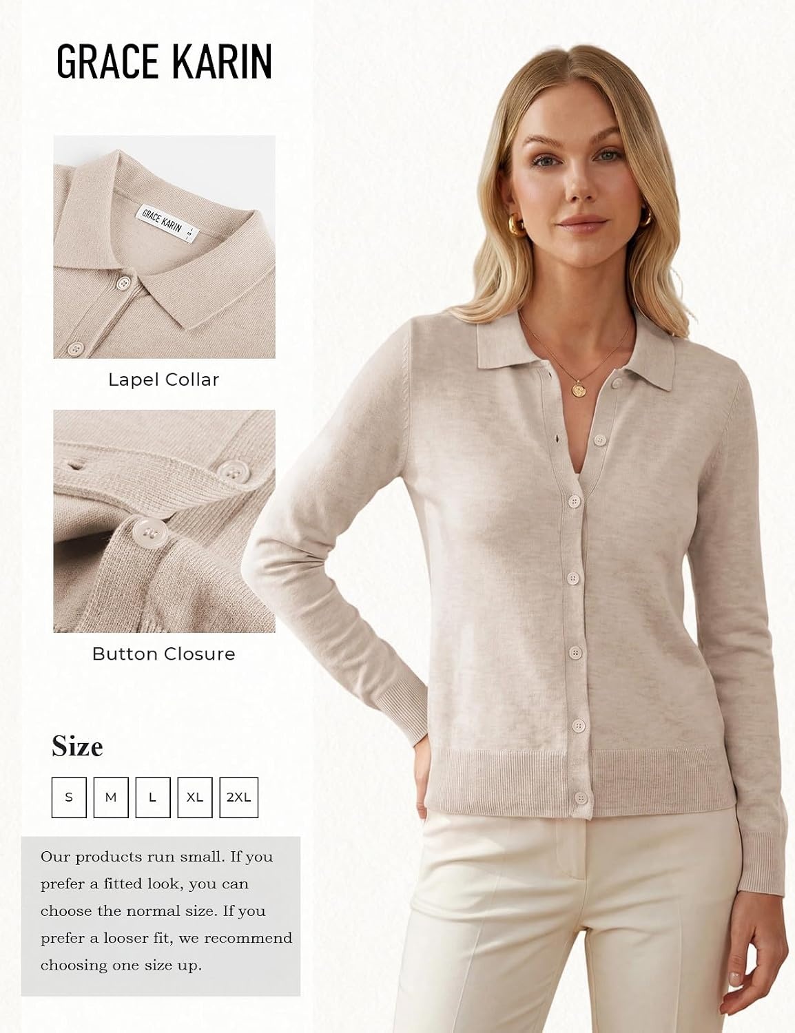 image:imageGRACE KARIN Cardigan Sweaters for Women Lightweight Long Sleeve CardigansBeige