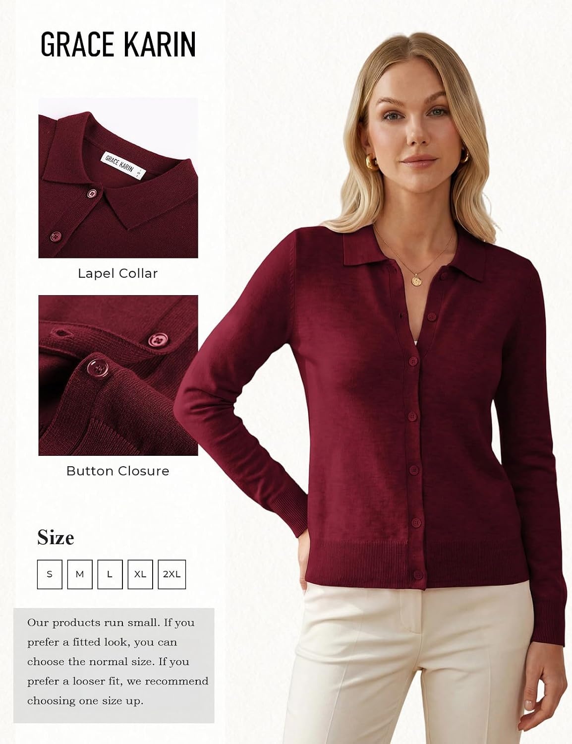 image:imageGRACE KARIN Cardigan Sweaters for Women Lightweight Long Sleeve CardigansBurgundy