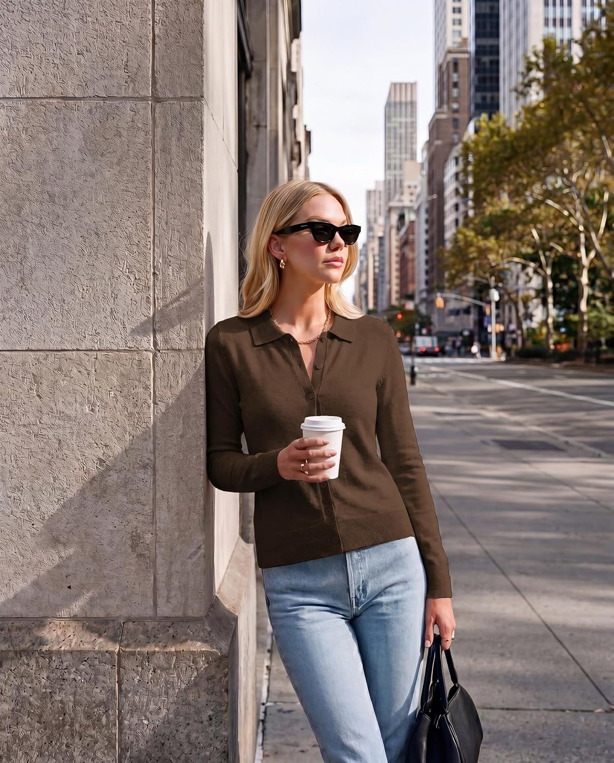 image:imageGRACE KARIN Cardigan Sweaters for Women Lightweight Long Sleeve CardigansChocolate Brown