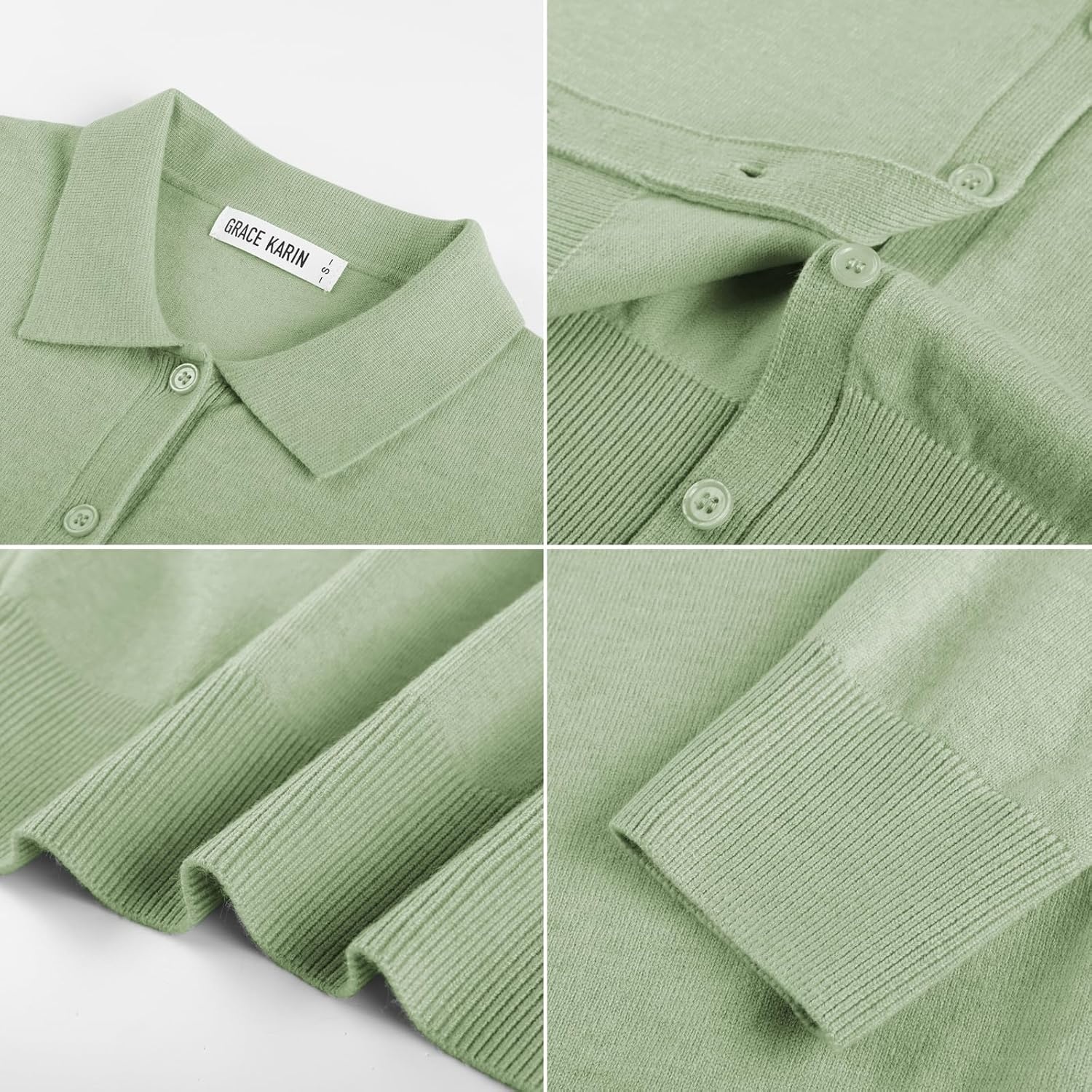 image:imageGRACE KARIN Cardigan Sweaters for Women Lightweight Long Sleeve CardigansClover Green