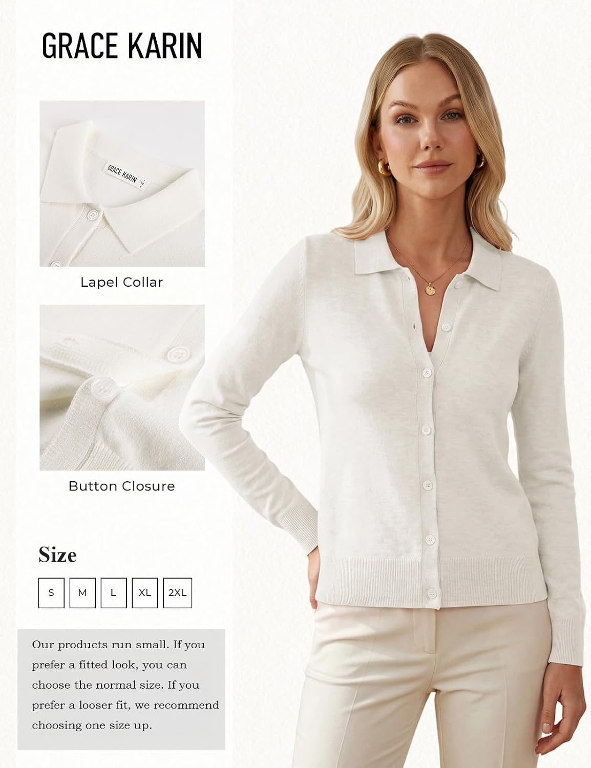 image:imageGRACE KARIN Cardigan Sweaters for Women Lightweight Long Sleeve CardigansCream White