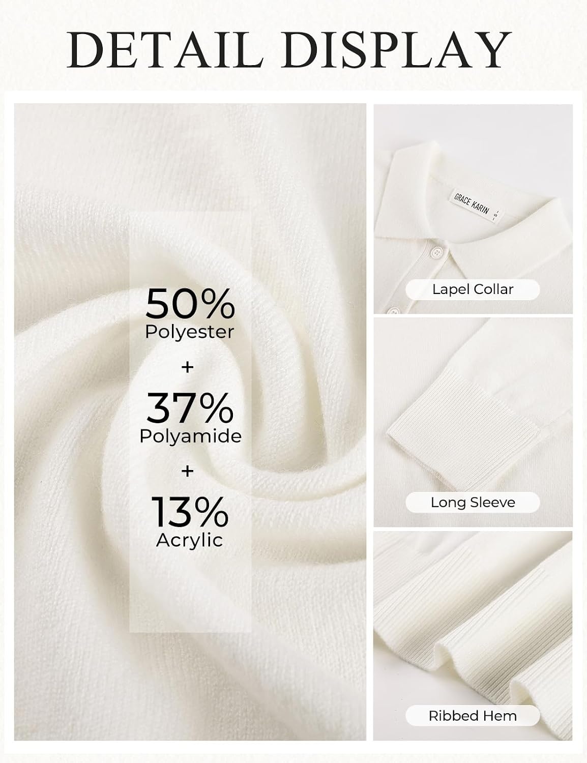 image:imageGRACE KARIN Cardigan Sweaters for Women Lightweight Long Sleeve CardigansCream White