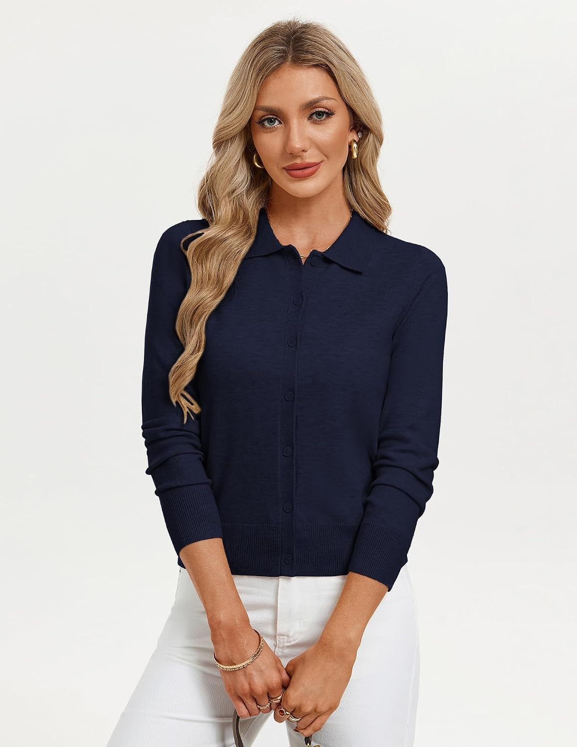 image:imageGRACE KARIN Cardigan Sweaters for Women Lightweight Long Sleeve CardigansNavy Blue