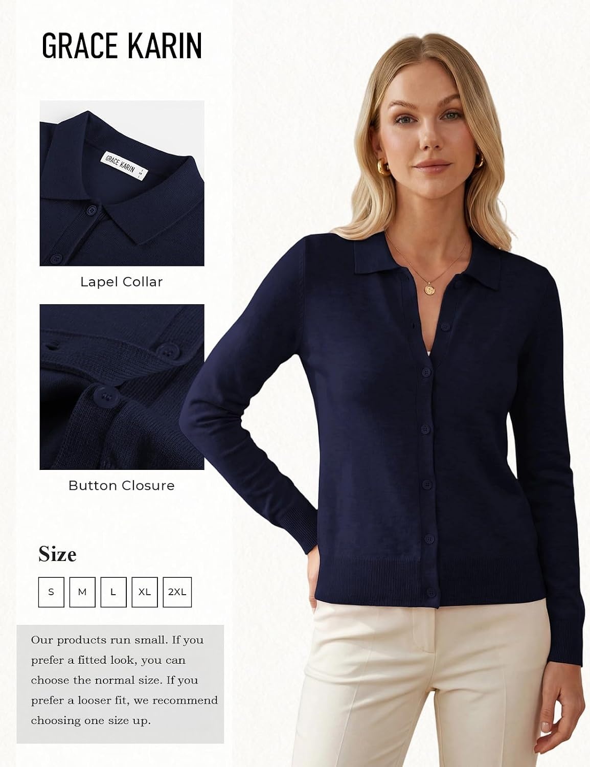 image:imageGRACE KARIN Cardigan Sweaters for Women Lightweight Long Sleeve CardigansNavy Blue